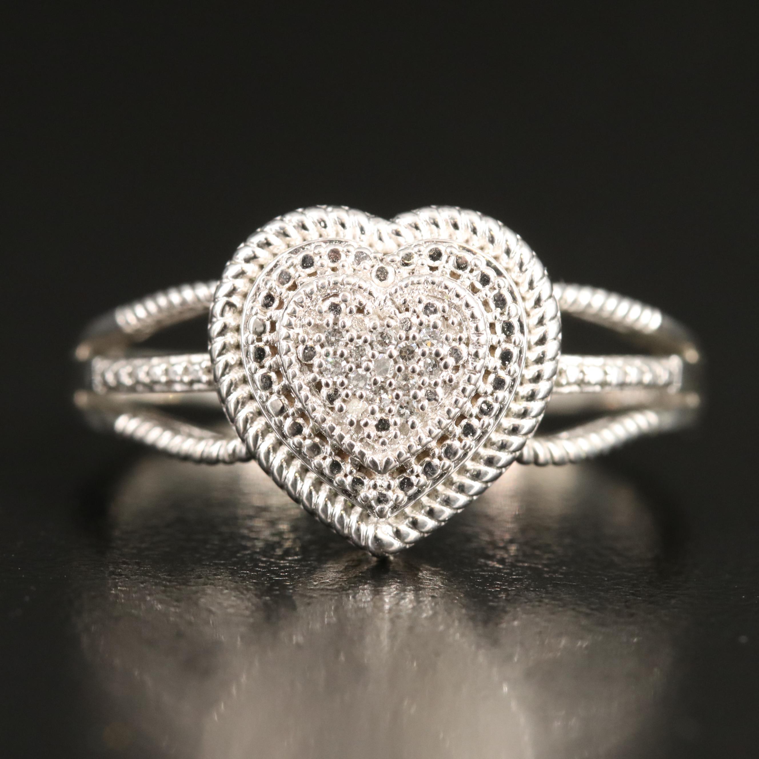 Sterling Diamond  Heart Ring