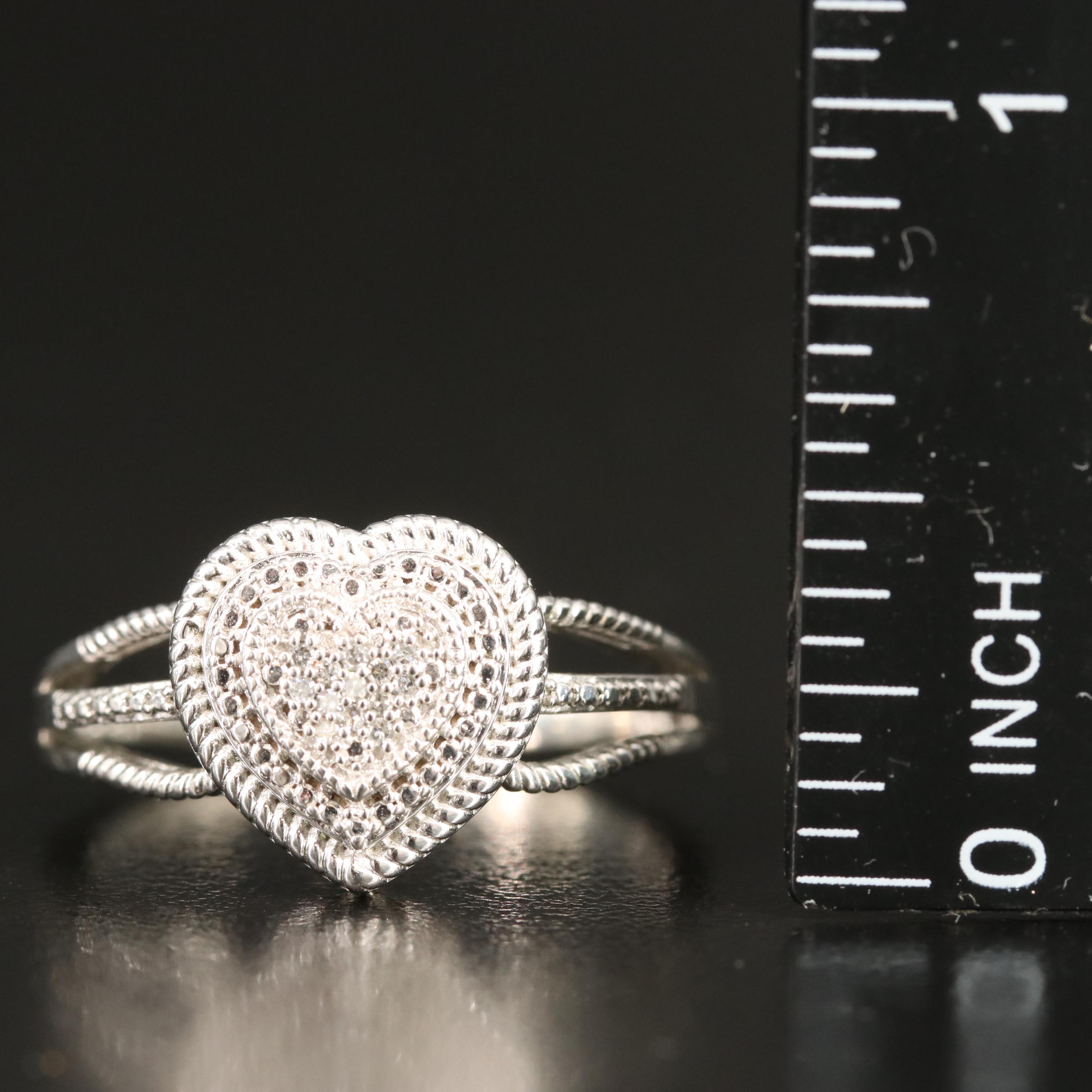 Sterling Diamond  Heart Ring
