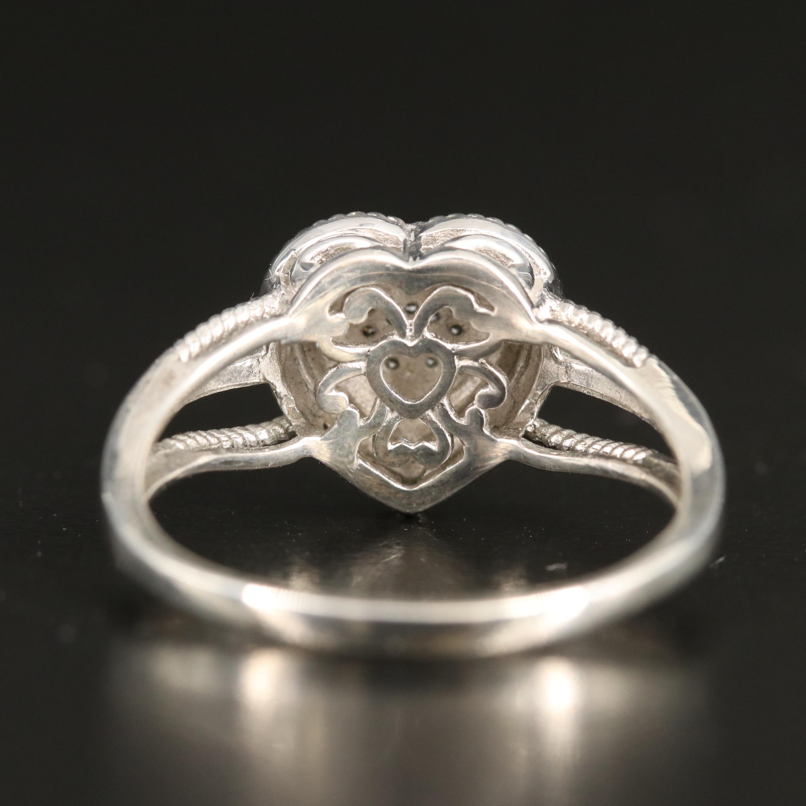 Sterling Diamond  Heart Ring