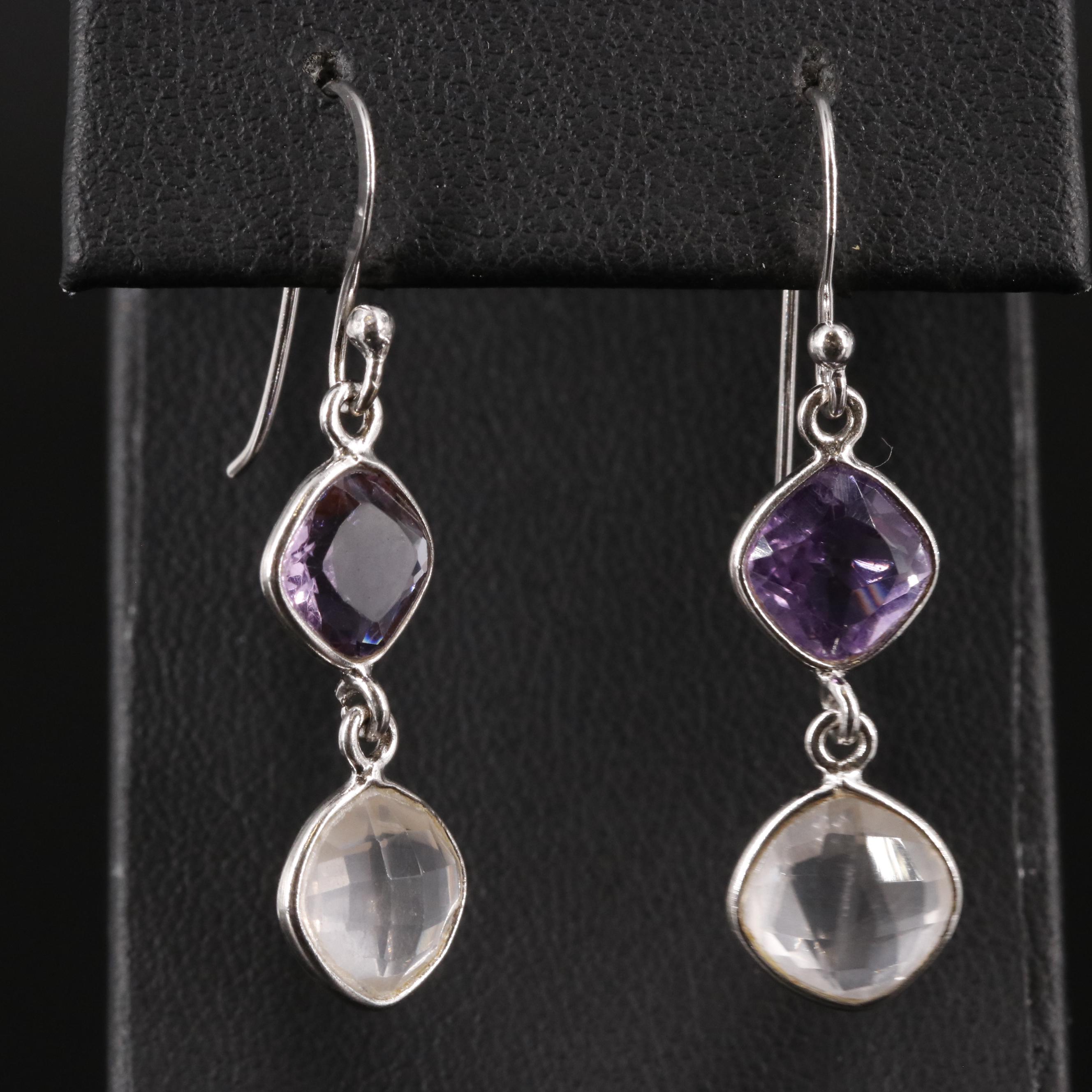 Sterling Amethyst and Rose Quartz Dangle Earrings