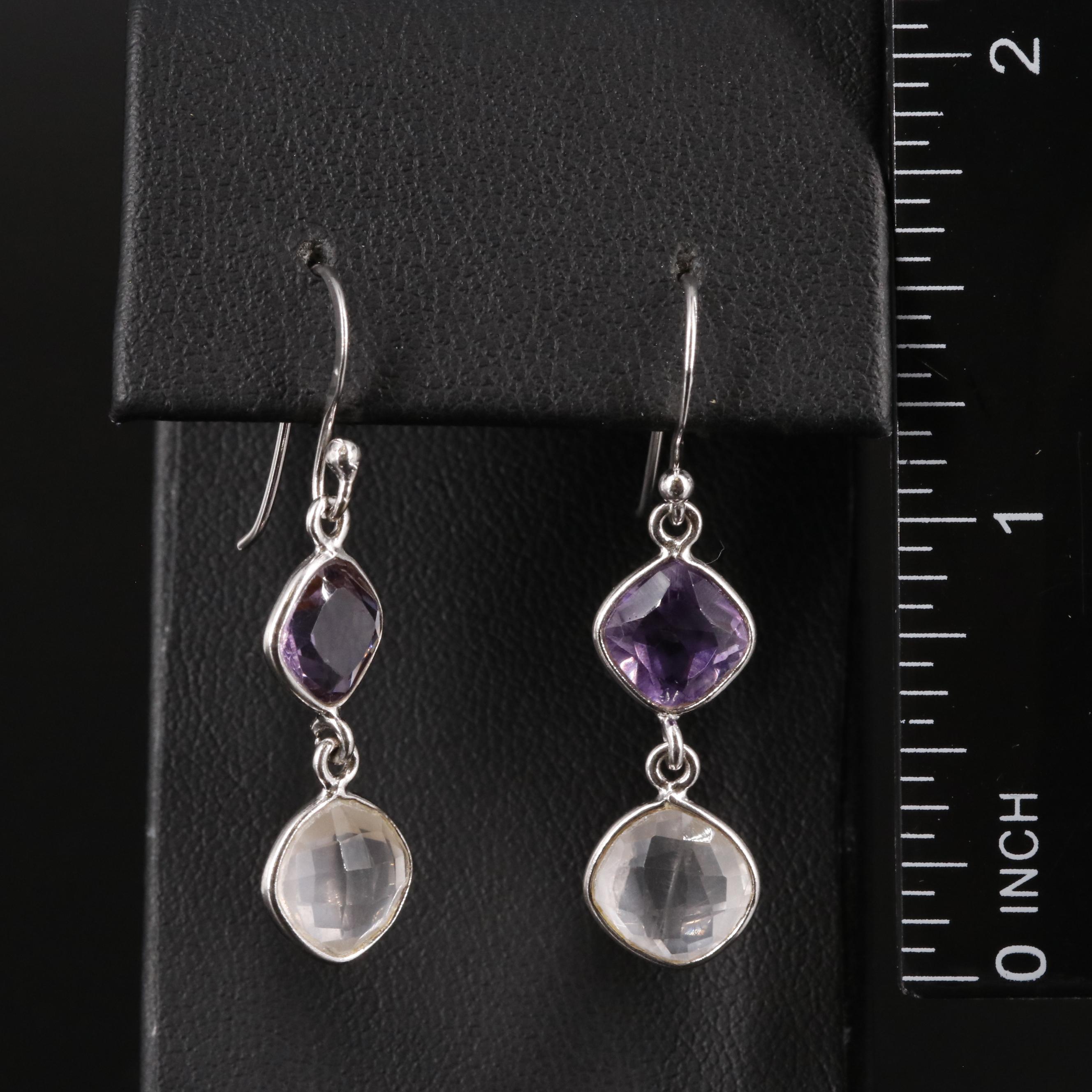Sterling Amethyst and Rose Quartz Dangle Earrings