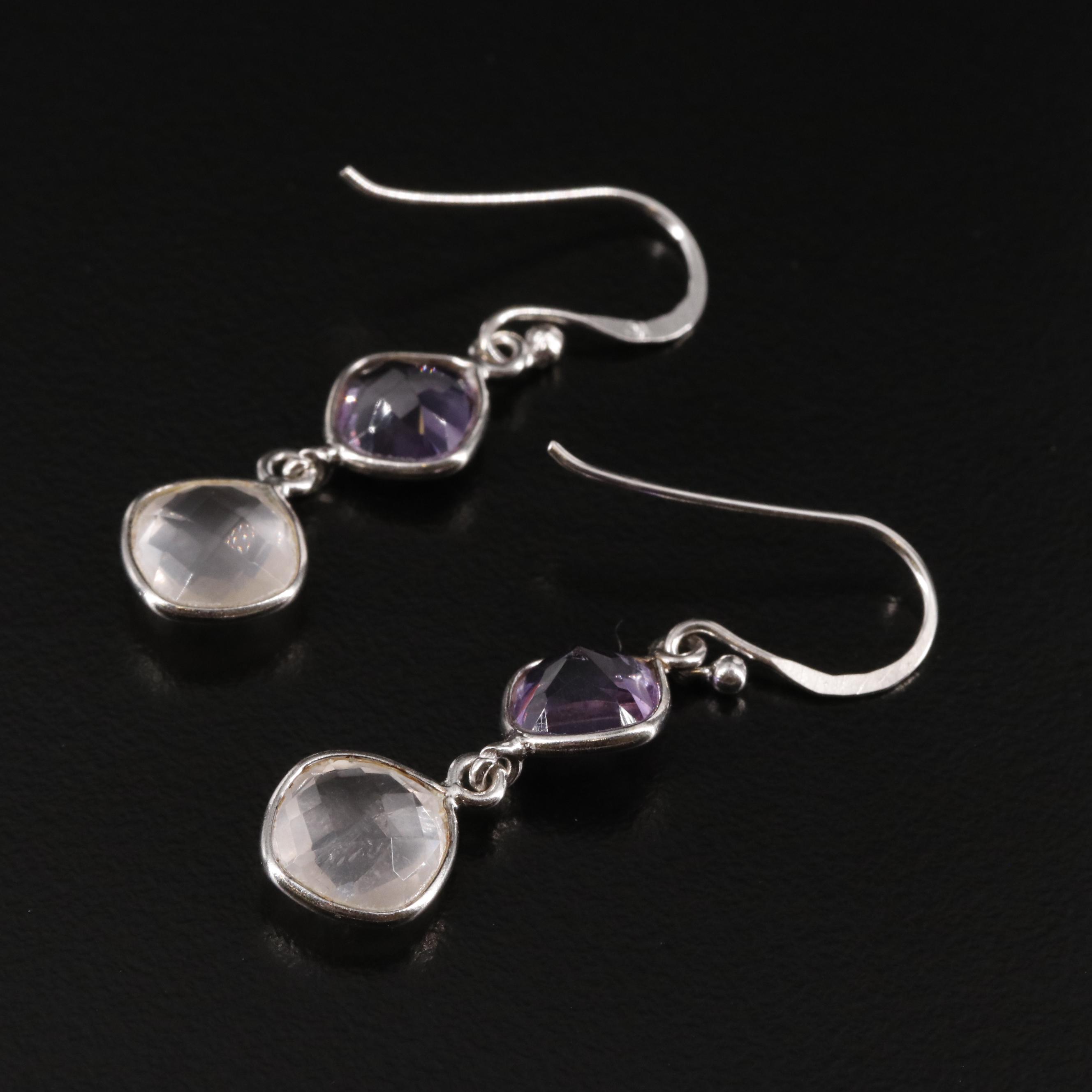 Sterling Amethyst and Rose Quartz Dangle Earrings