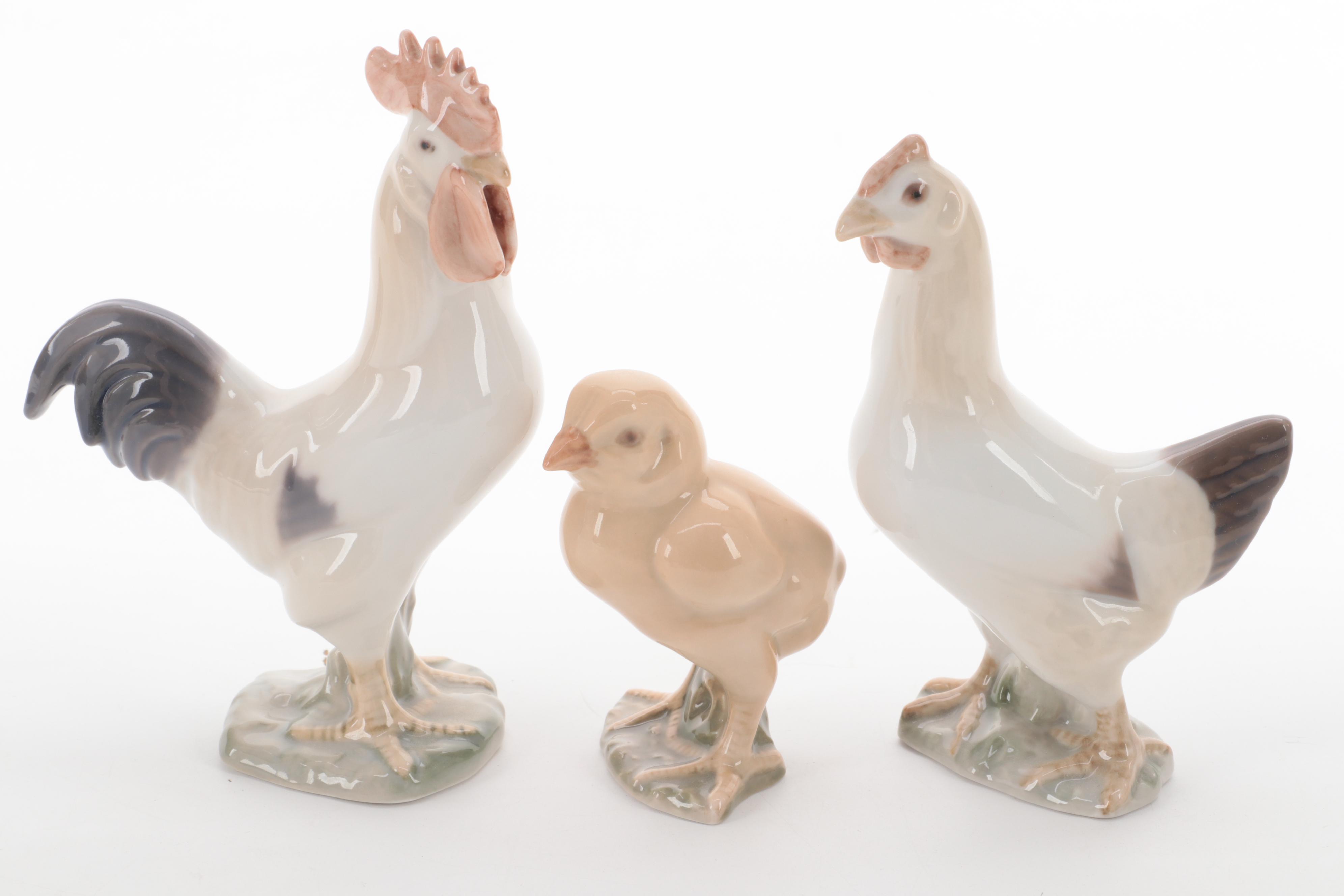 Bing & Grøndahl Porcelain Fowl, Calf, and Lamb Figurines, Mid to Late  20th C.