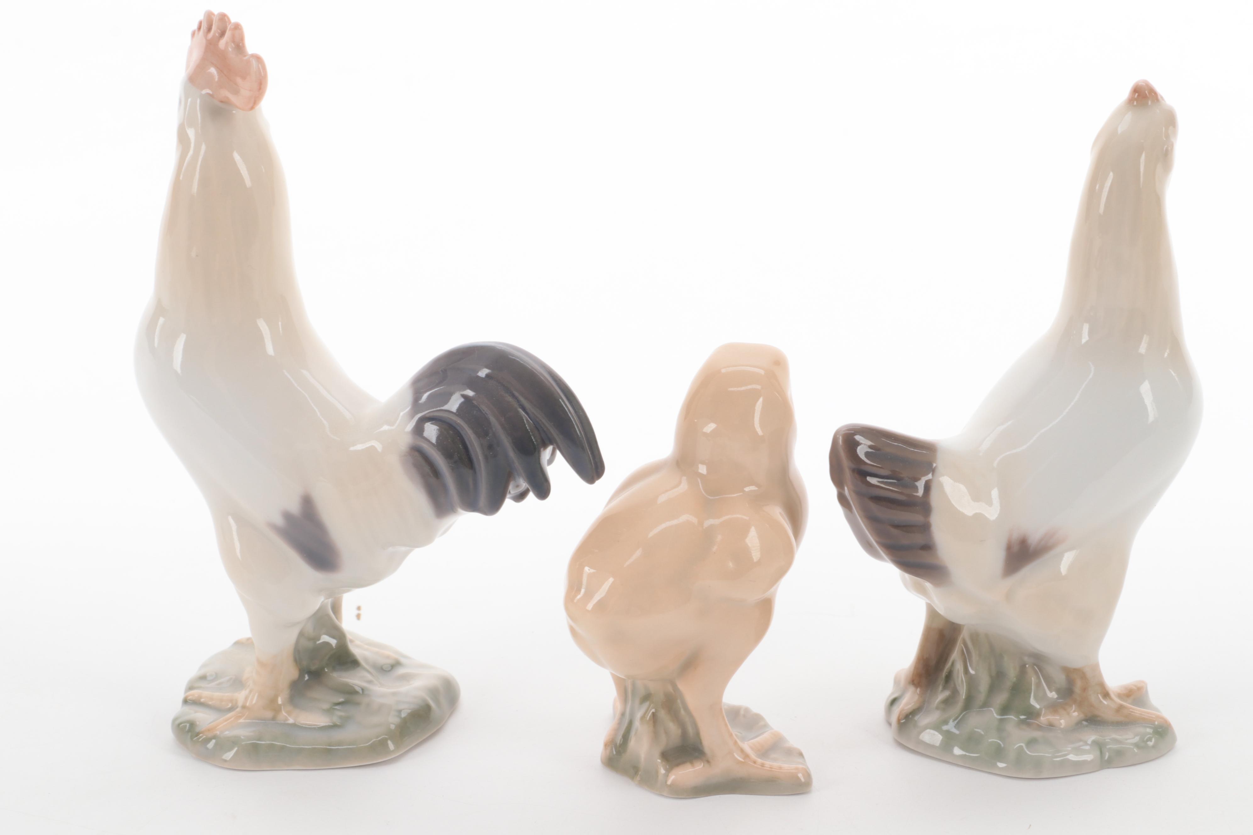 Bing & Grøndahl Porcelain Fowl, Calf, and Lamb Figurines, Mid to Late  20th C.
