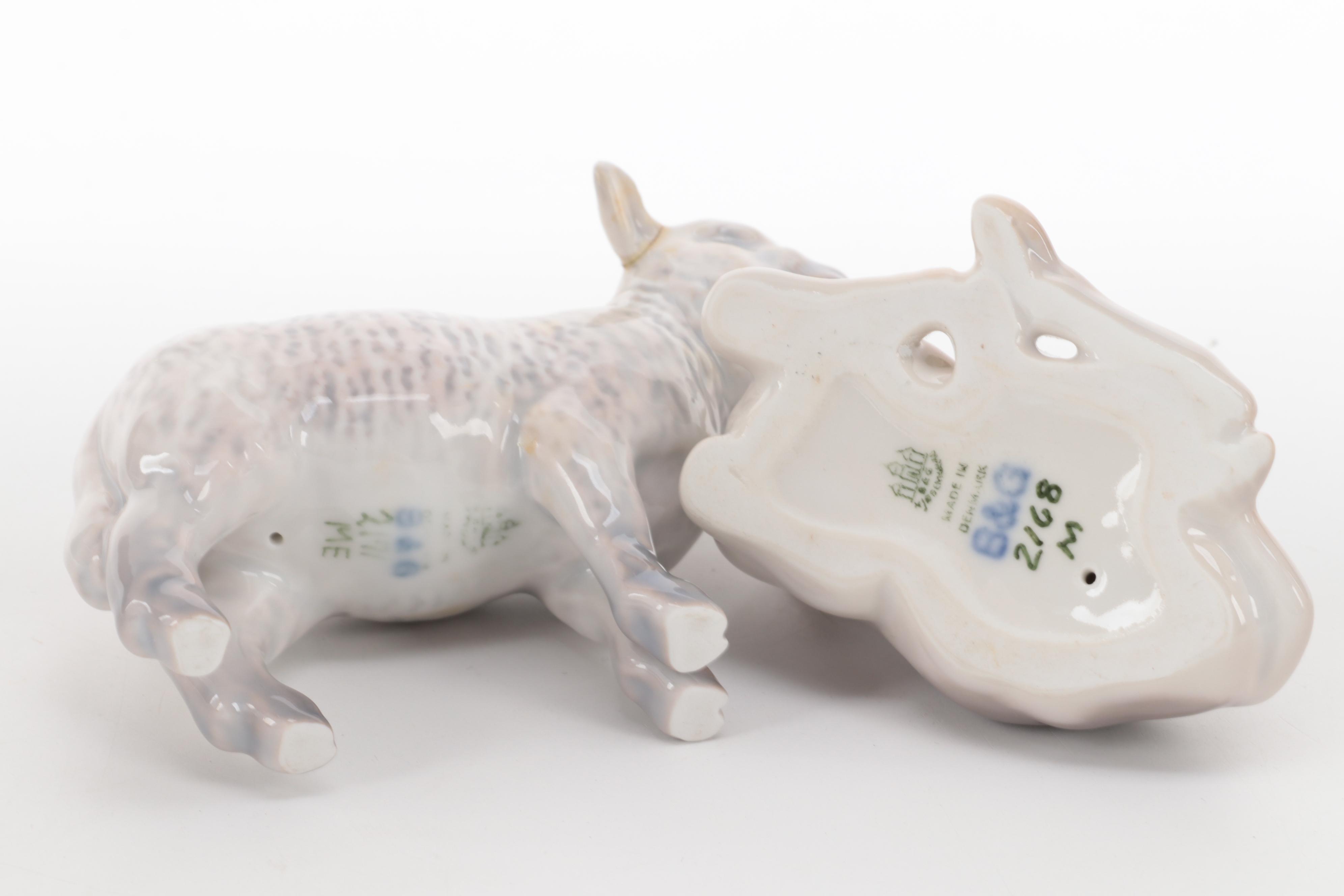 Bing & Grøndahl Porcelain Fowl, Calf, and Lamb Figurines, Mid to Late  20th C.