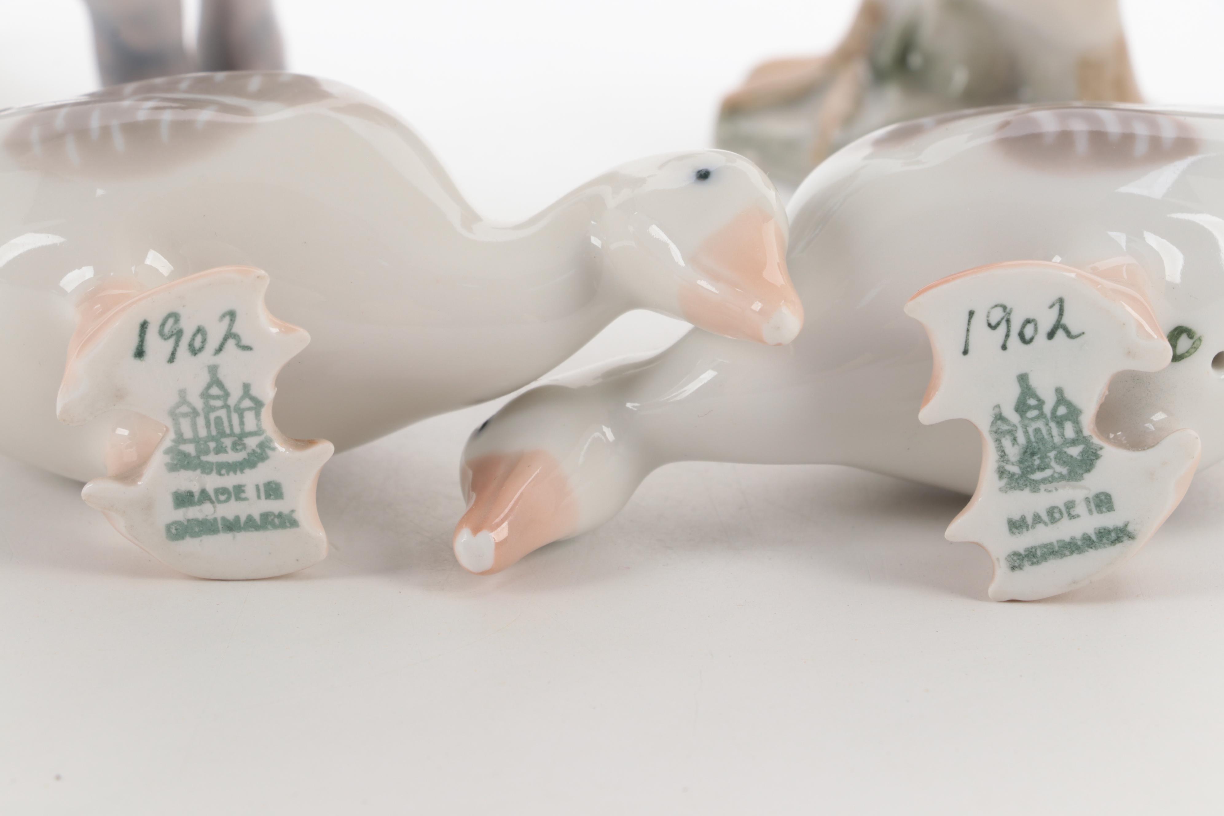 Bing & Grøndahl Porcelain Fowl, Calf, and Lamb Figurines, Mid to Late  20th C.