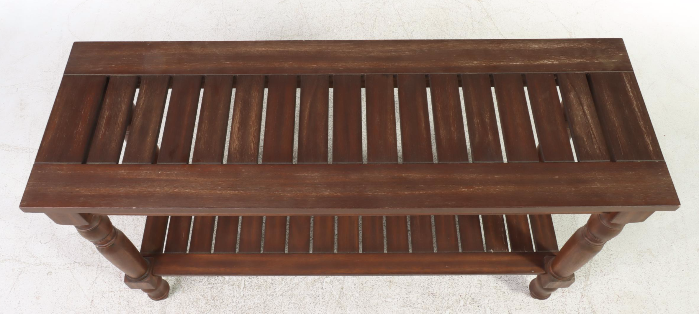 Pottery Barn Slatted Hardwood Two-Tier Console Table