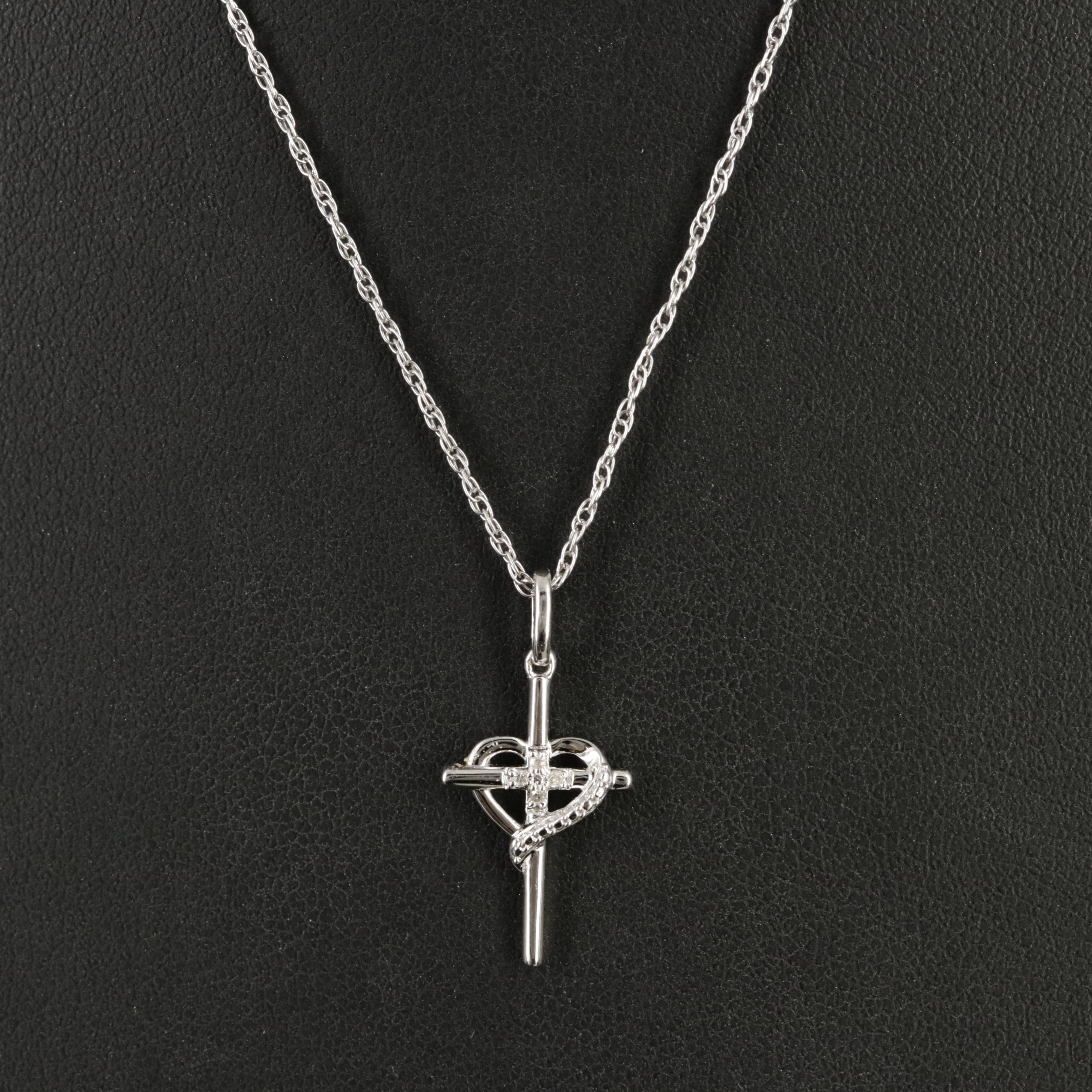 Hallmark Sterling Diamond Cross and Heart Pendant Necklace