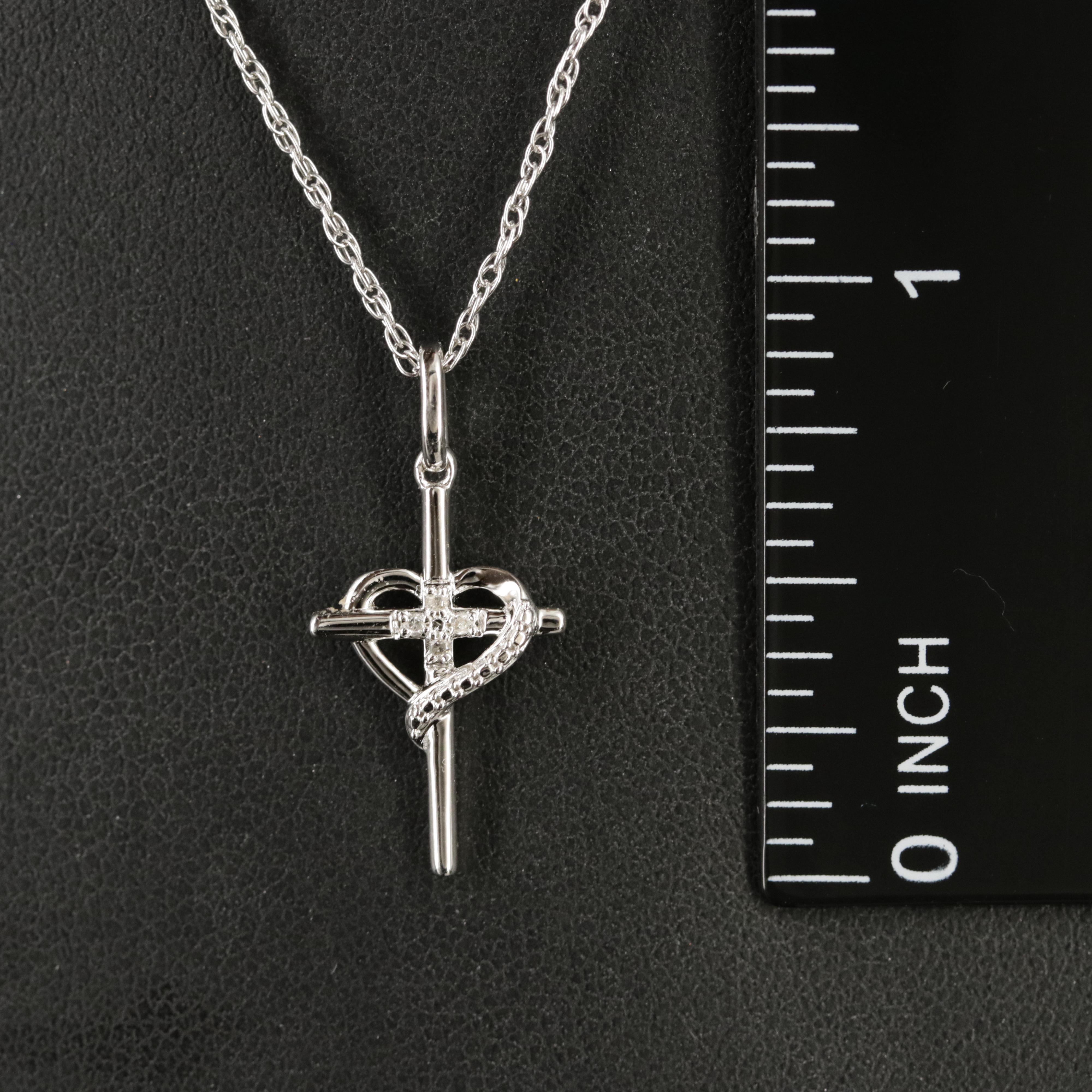 Hallmark Sterling Diamond Cross and Heart Pendant Necklace