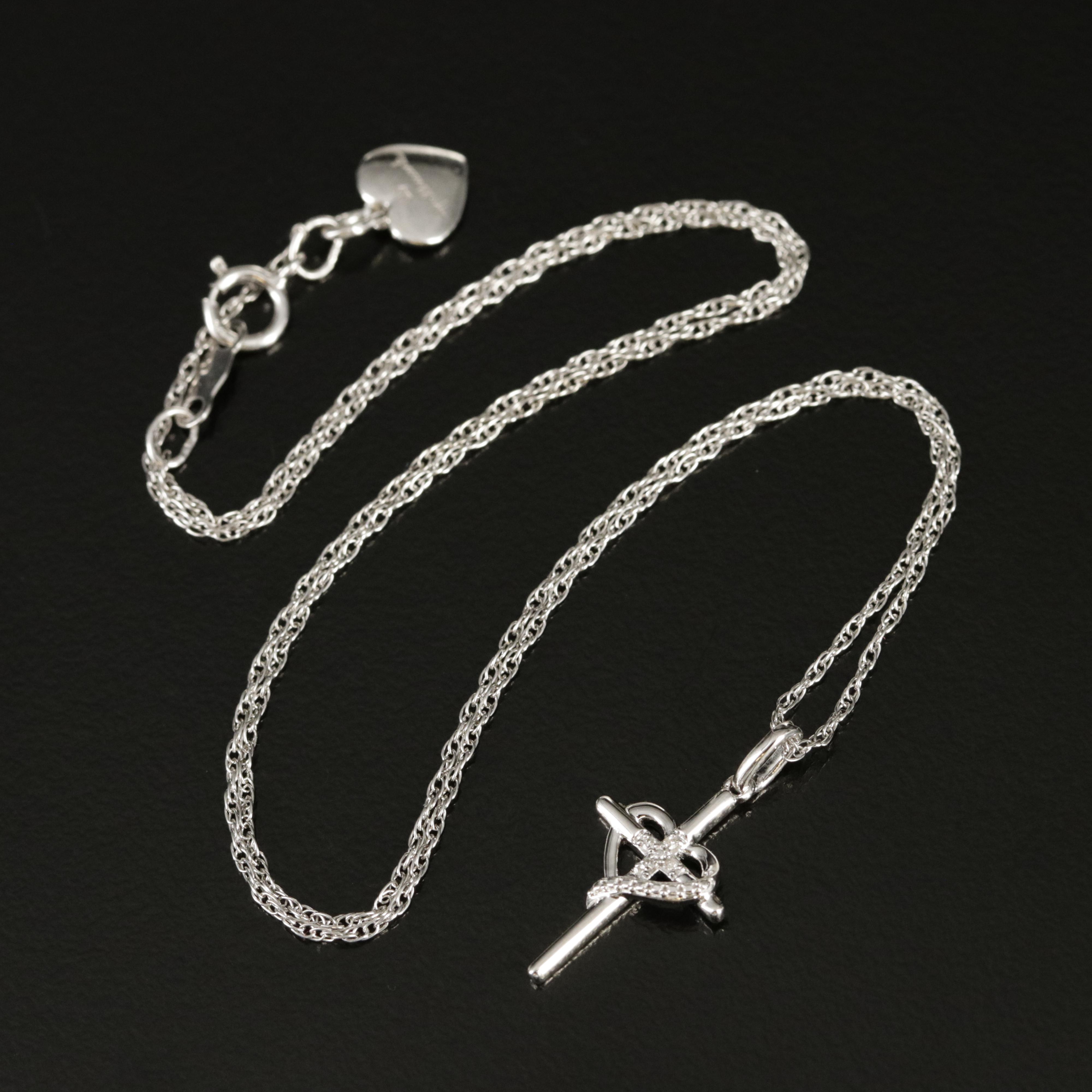 Hallmark Sterling Diamond Cross and Heart Pendant Necklace
