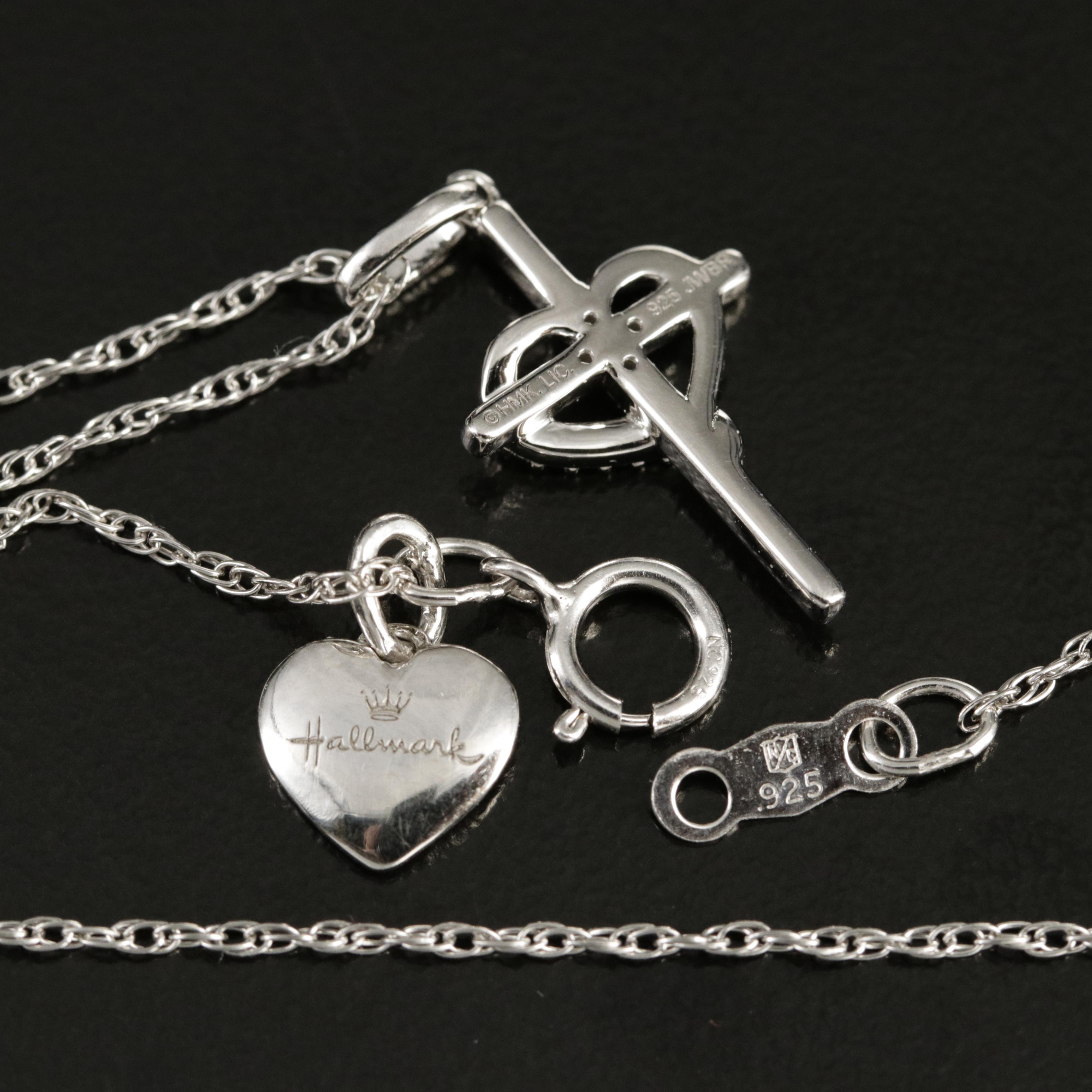 Hallmark Sterling Diamond Cross and Heart Pendant Necklace