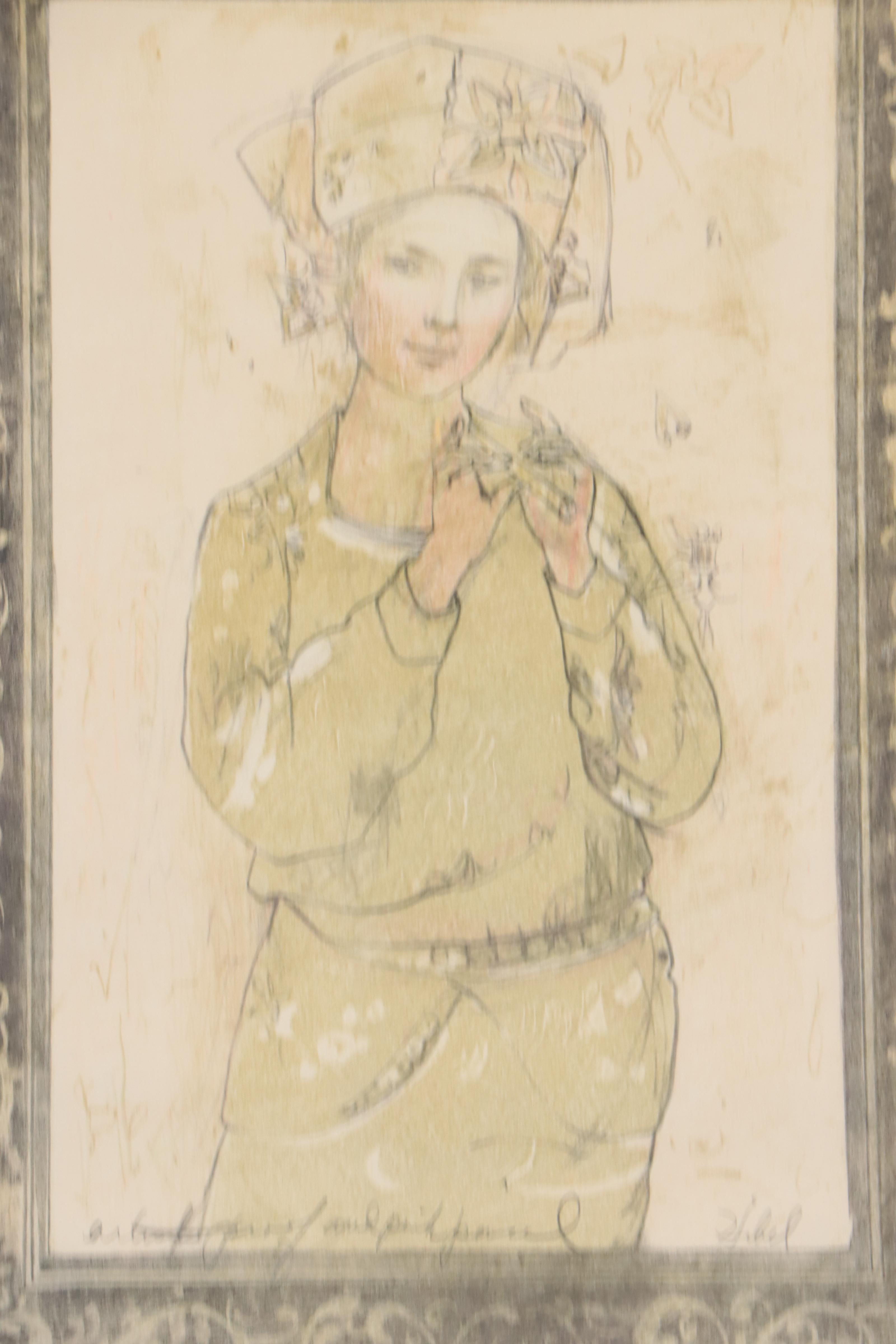 Edna Hibel Lithograph of Figure