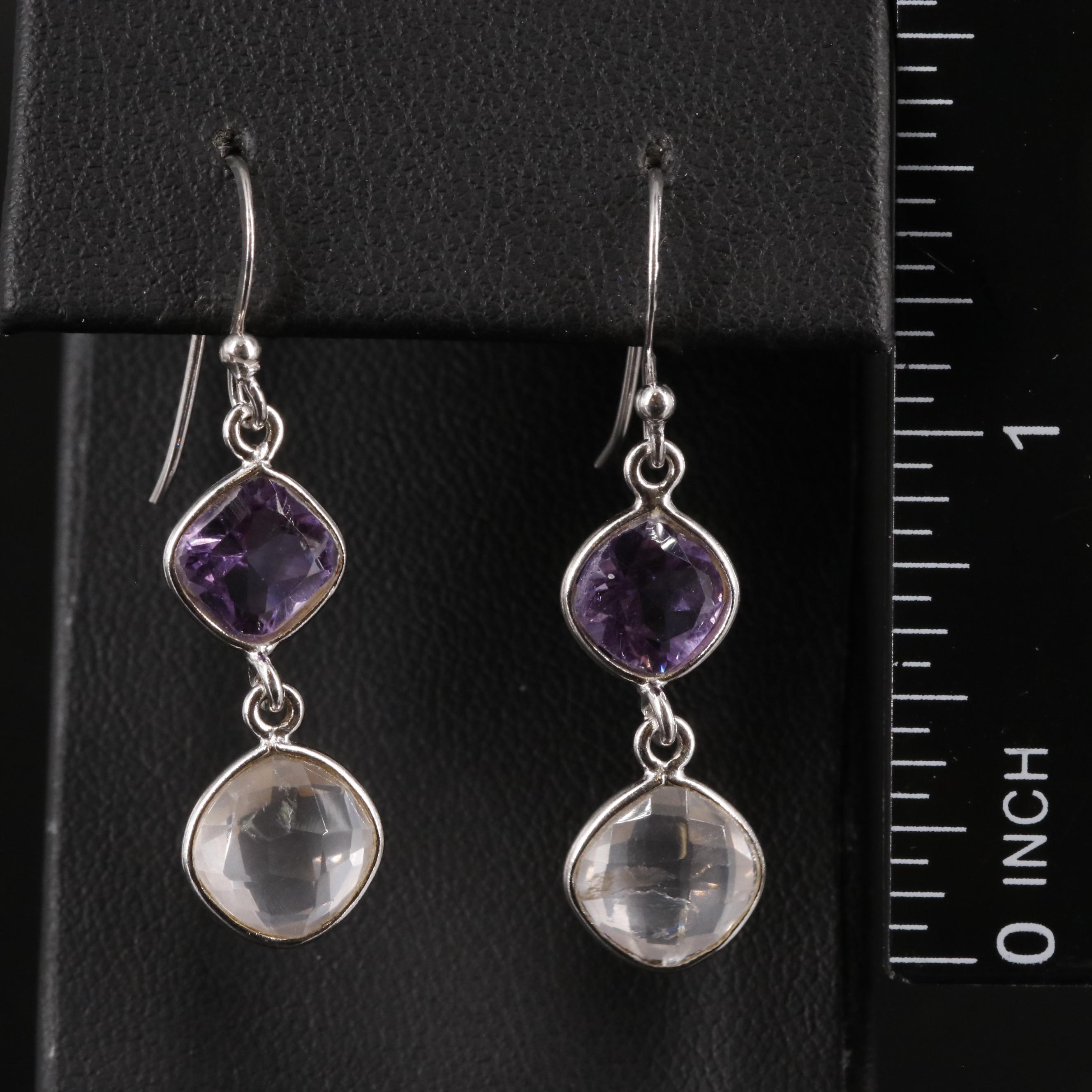 Sterling Amethyst and Rose Quartz Dangle Earrings