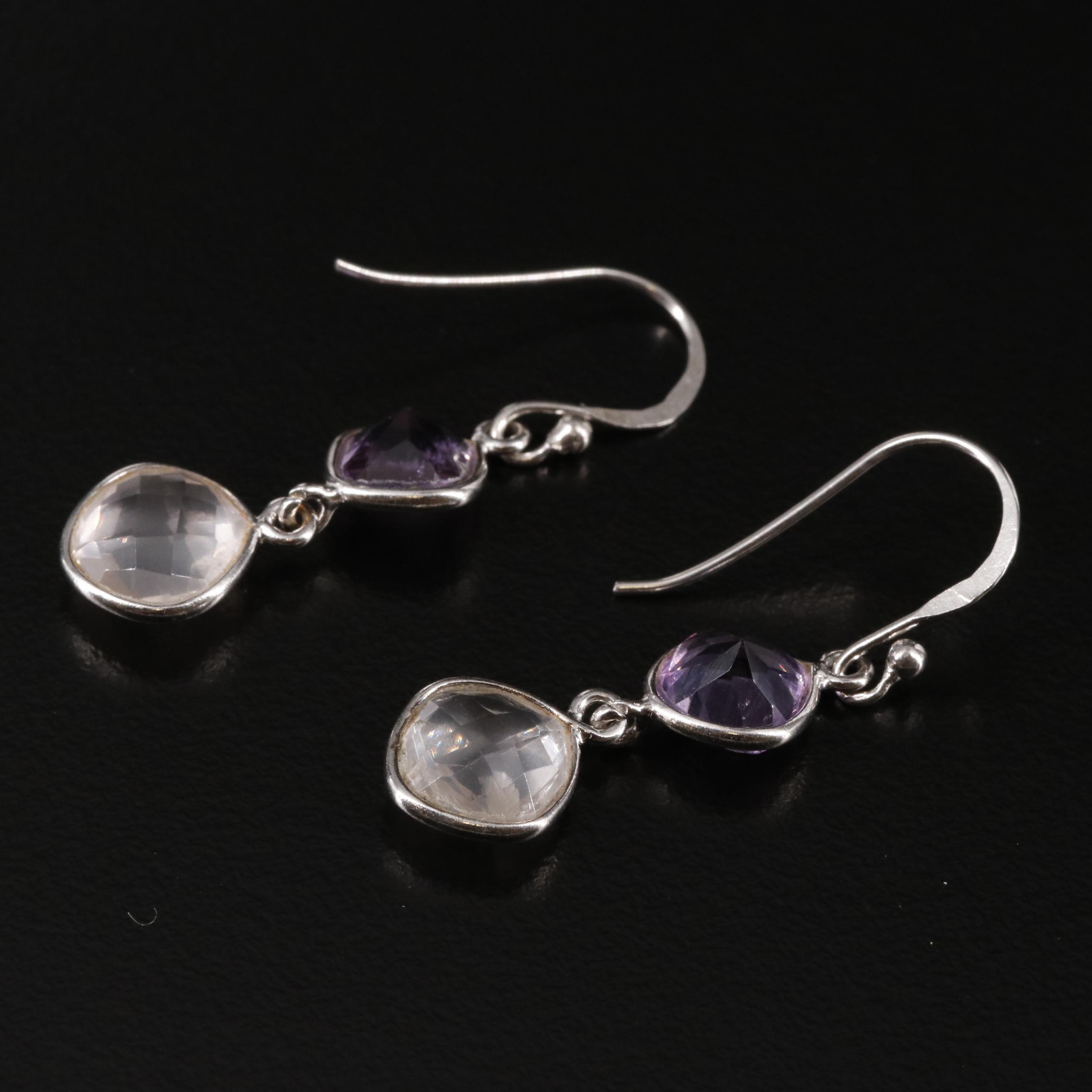 Sterling Amethyst and Rose Quartz Dangle Earrings