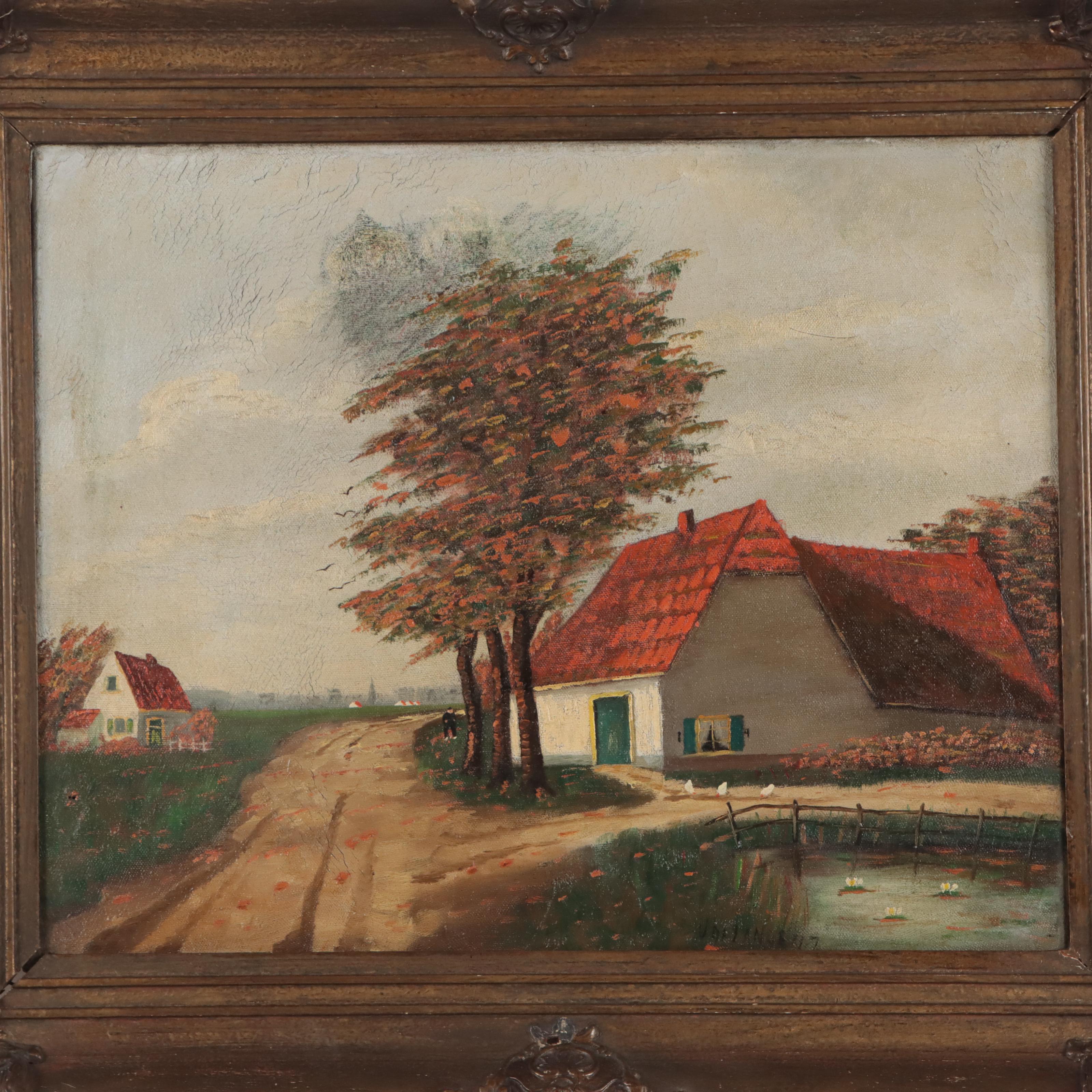 Oil Painting of Farm Scene, 1917