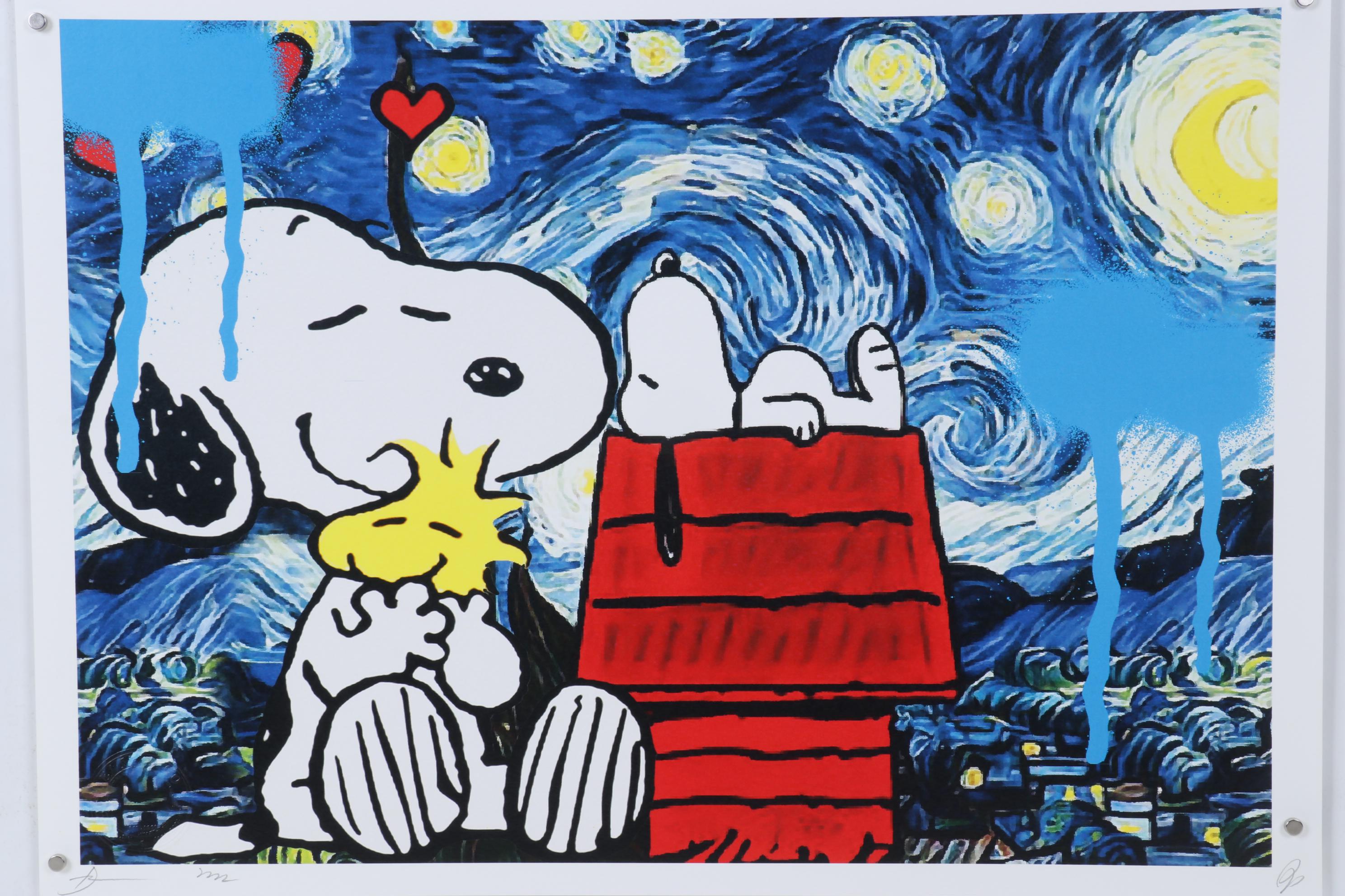 Death NYC Pop Art Graphic Print Snoopy and Woodstock with The Starry Night