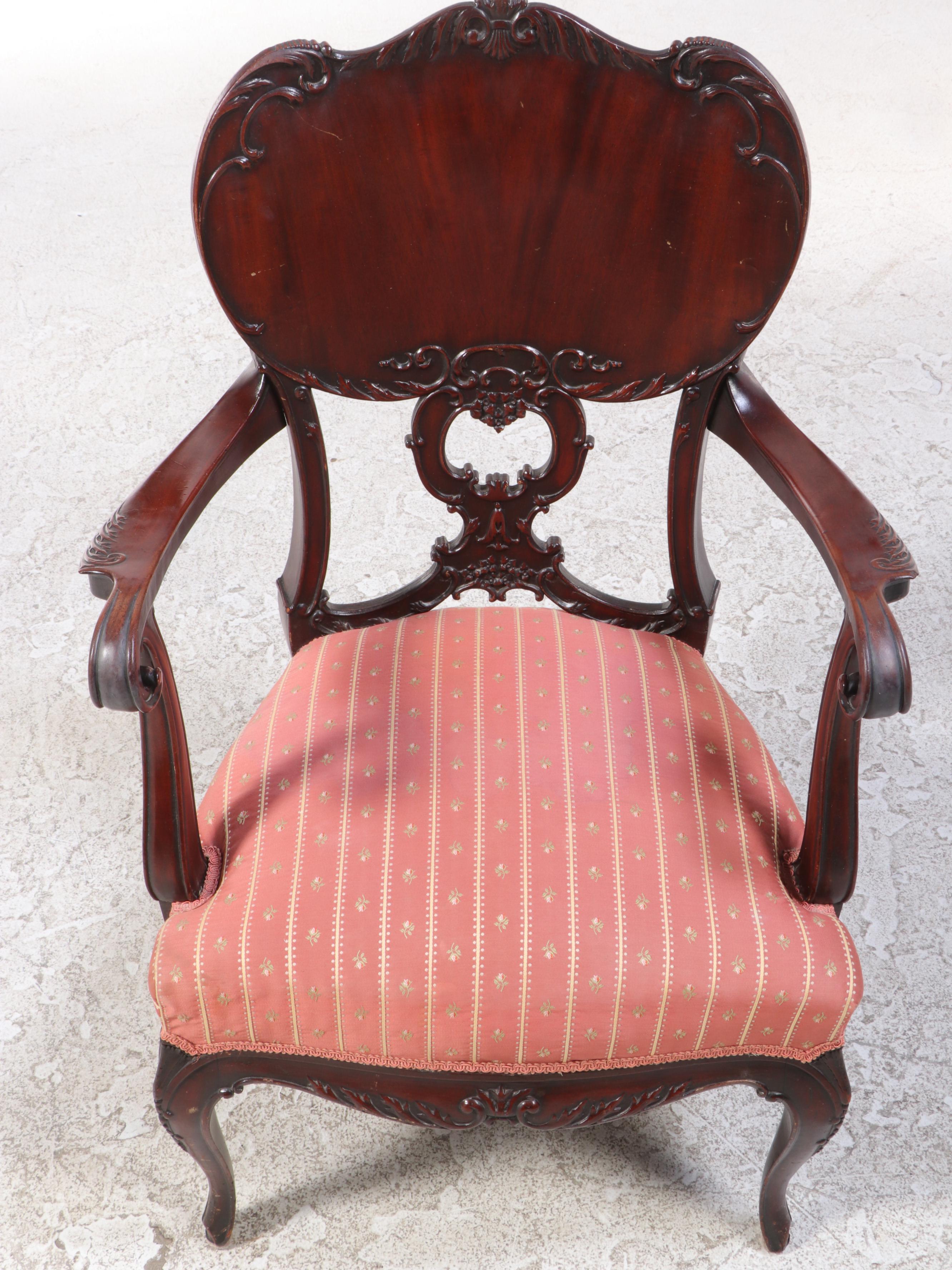 Late Victorian Mahogany and Custom-Upholstered Armchair, circa 1900