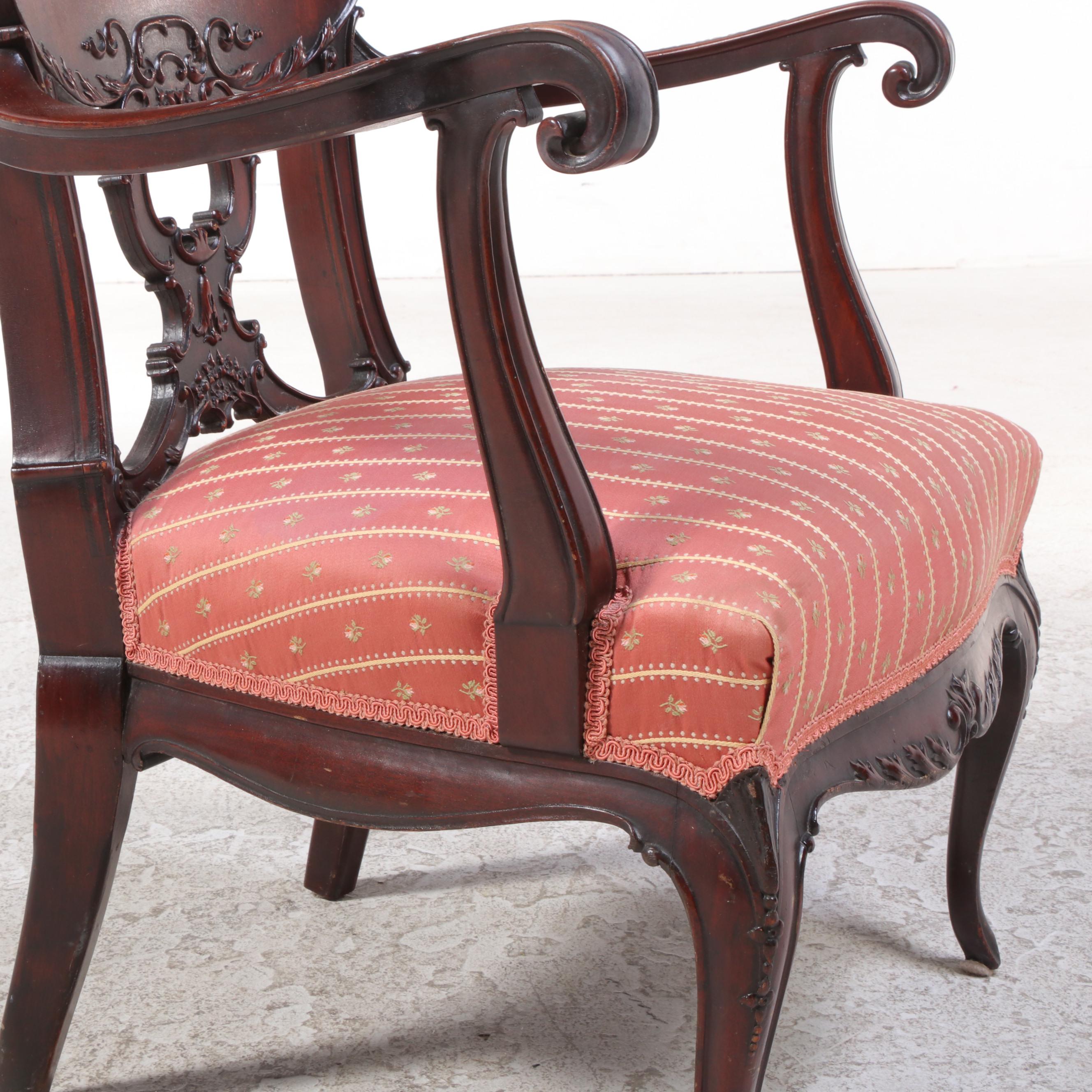Late Victorian Mahogany and Custom-Upholstered Armchair, circa 1900