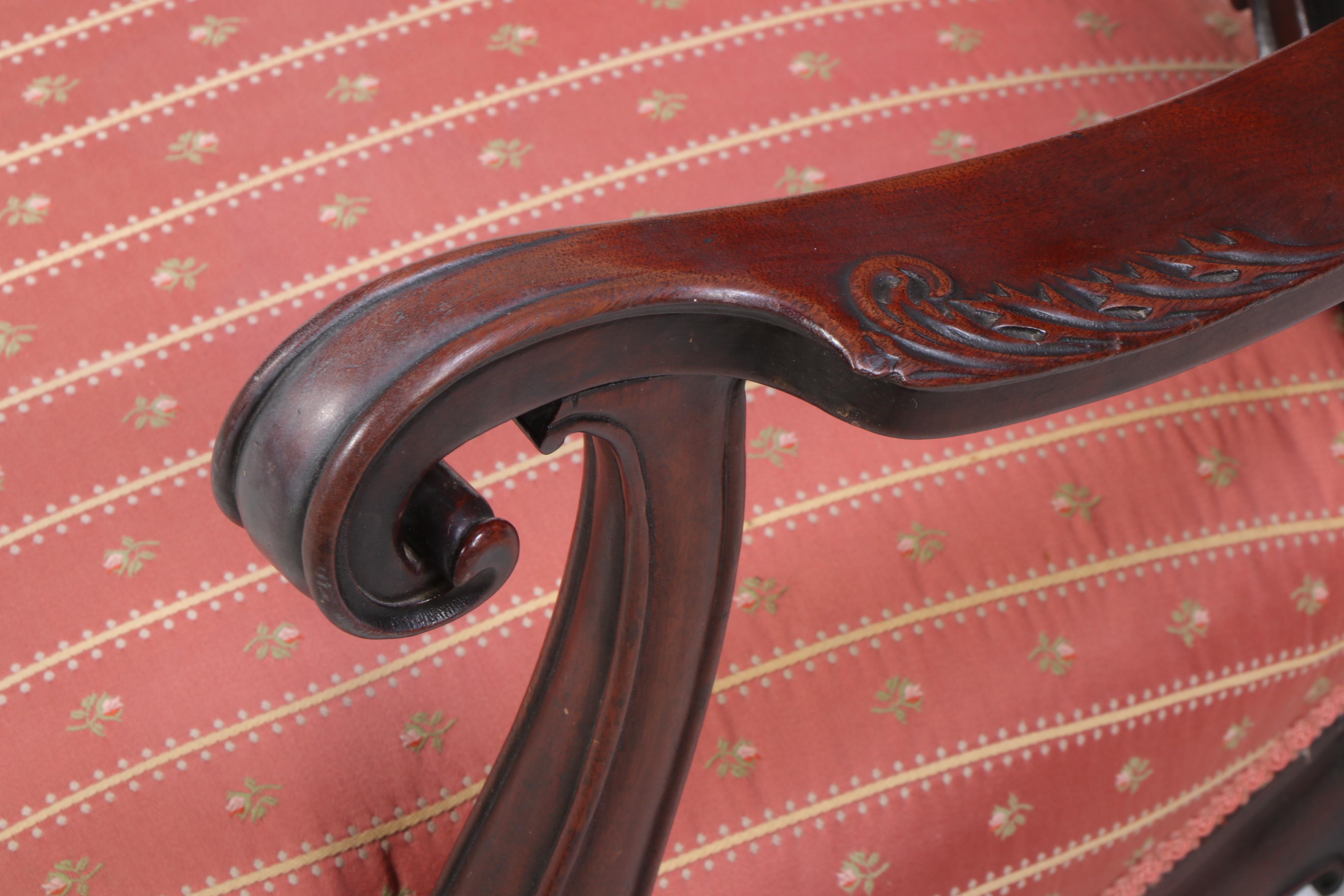 Late Victorian Mahogany and Custom-Upholstered Armchair, circa 1900