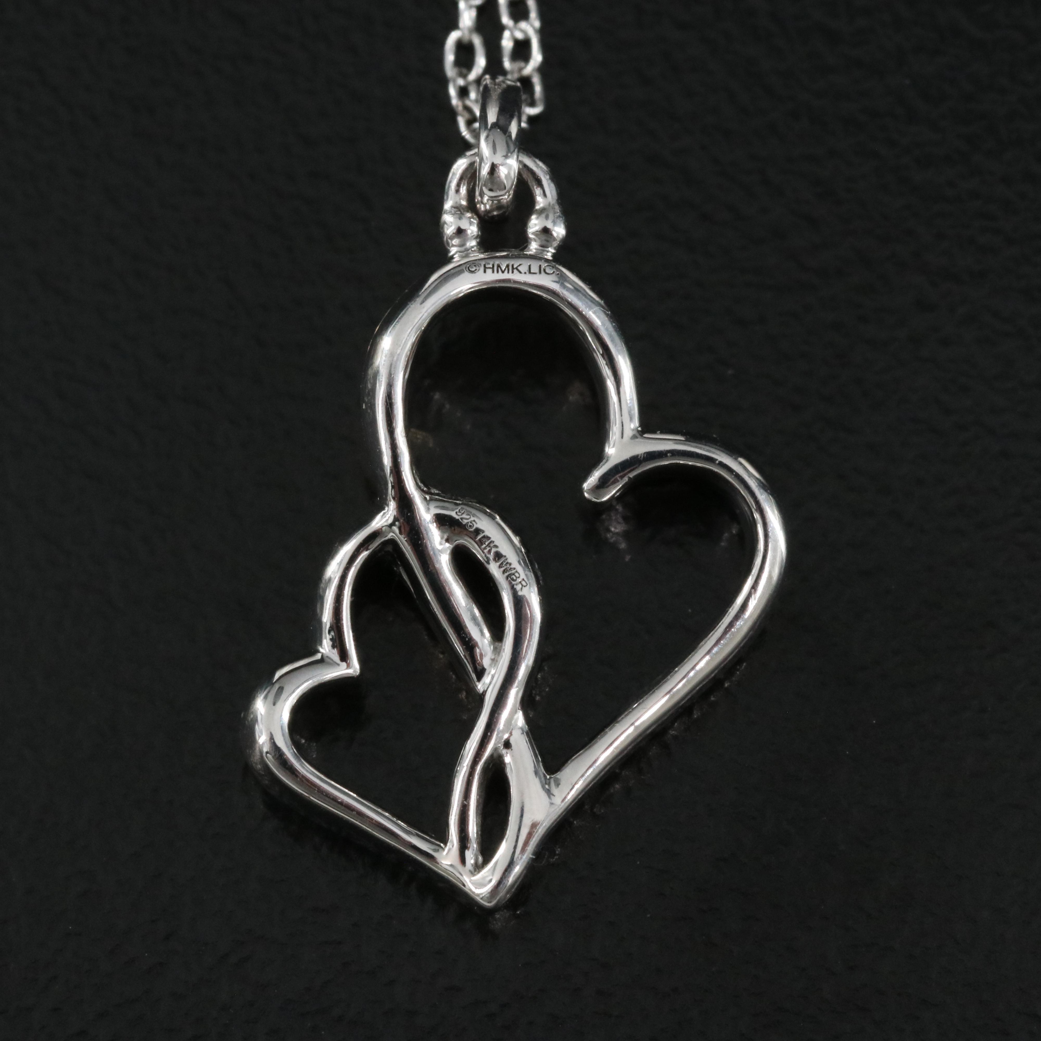 Hallmark Sterling Silver Diamond Double Heart Necklace with 14K Rose Gold Accent