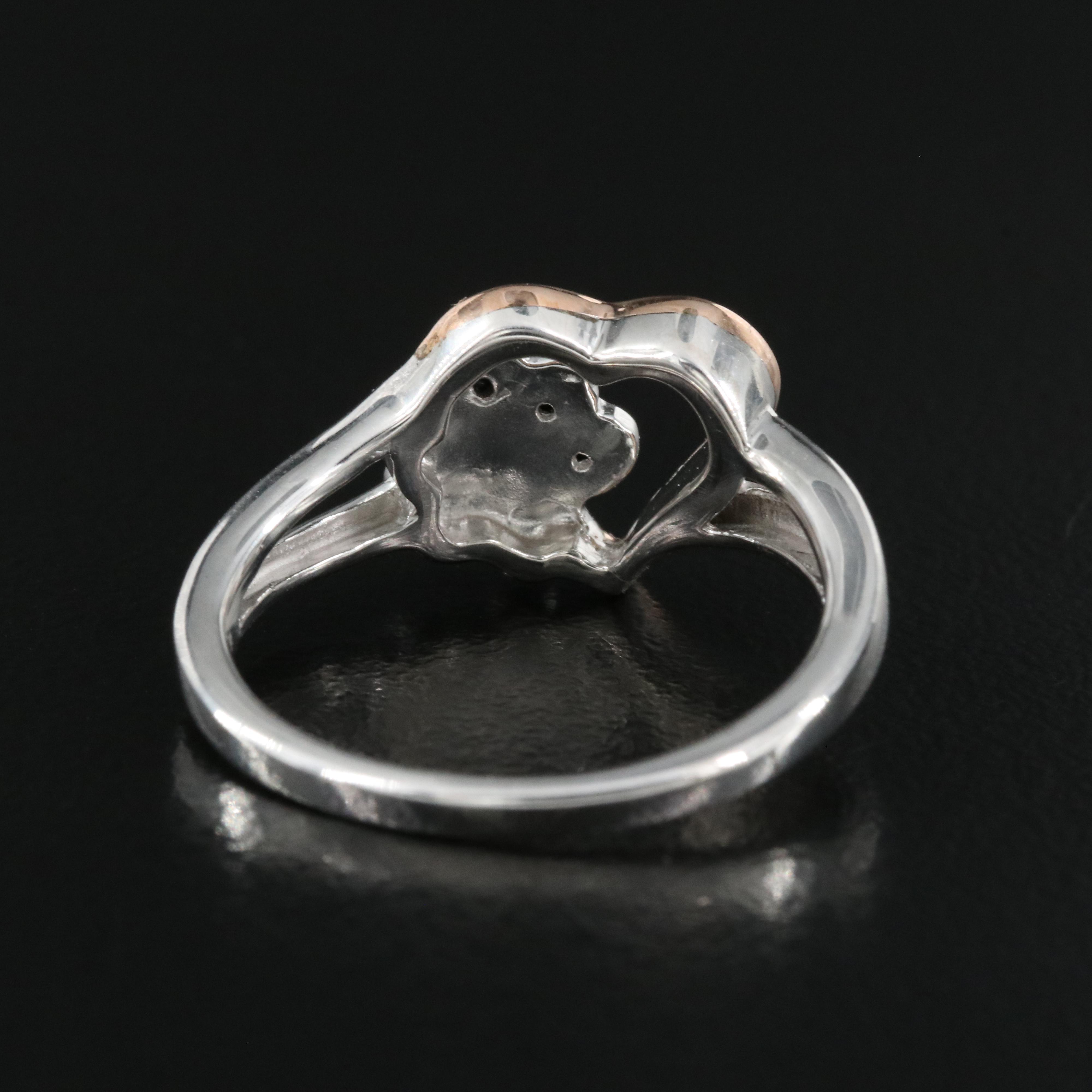Sterling Silver Diamond Paw Print Ring with 10K Rose Gold Accent