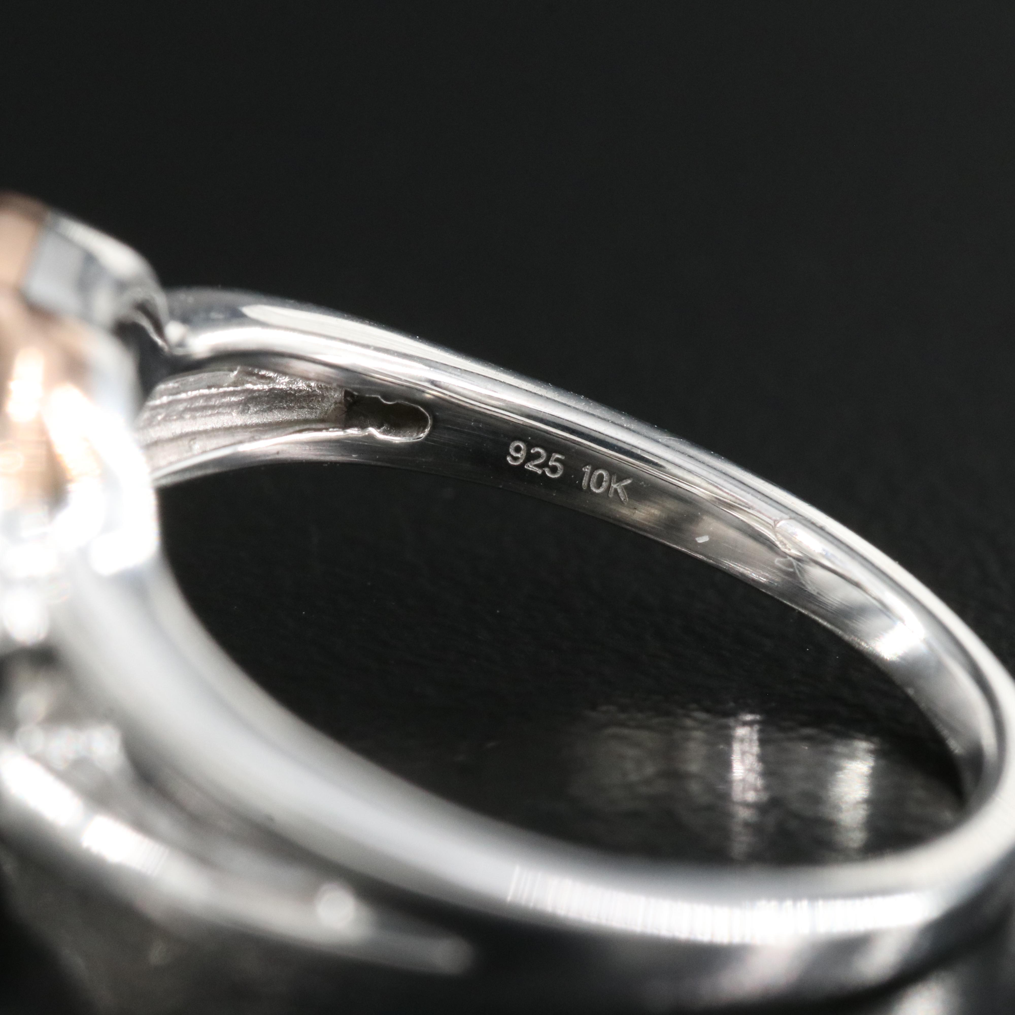 Sterling Silver Diamond Paw Print Ring with 10K Rose Gold Accent