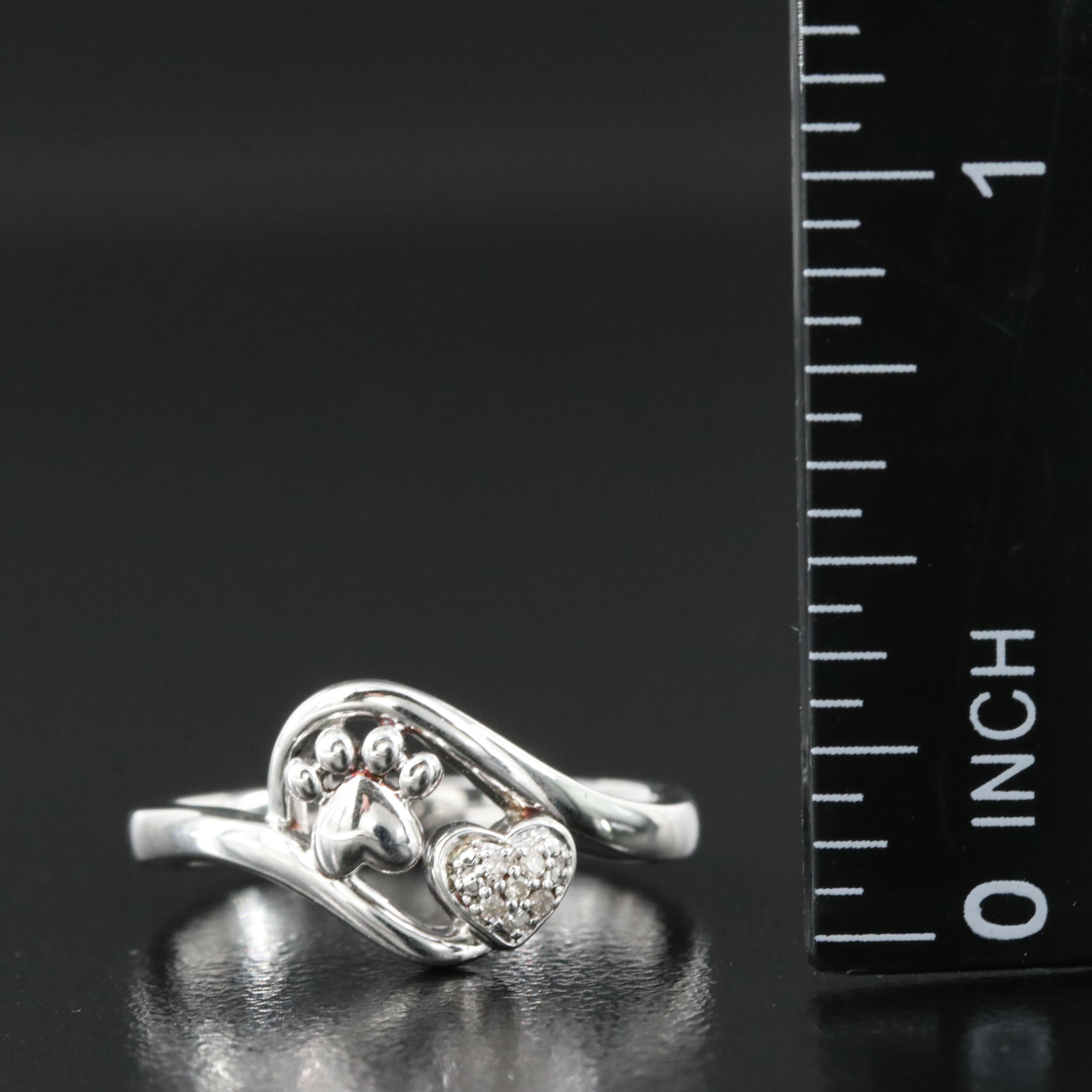 Sterling Silver Diamond Paw Print Ring