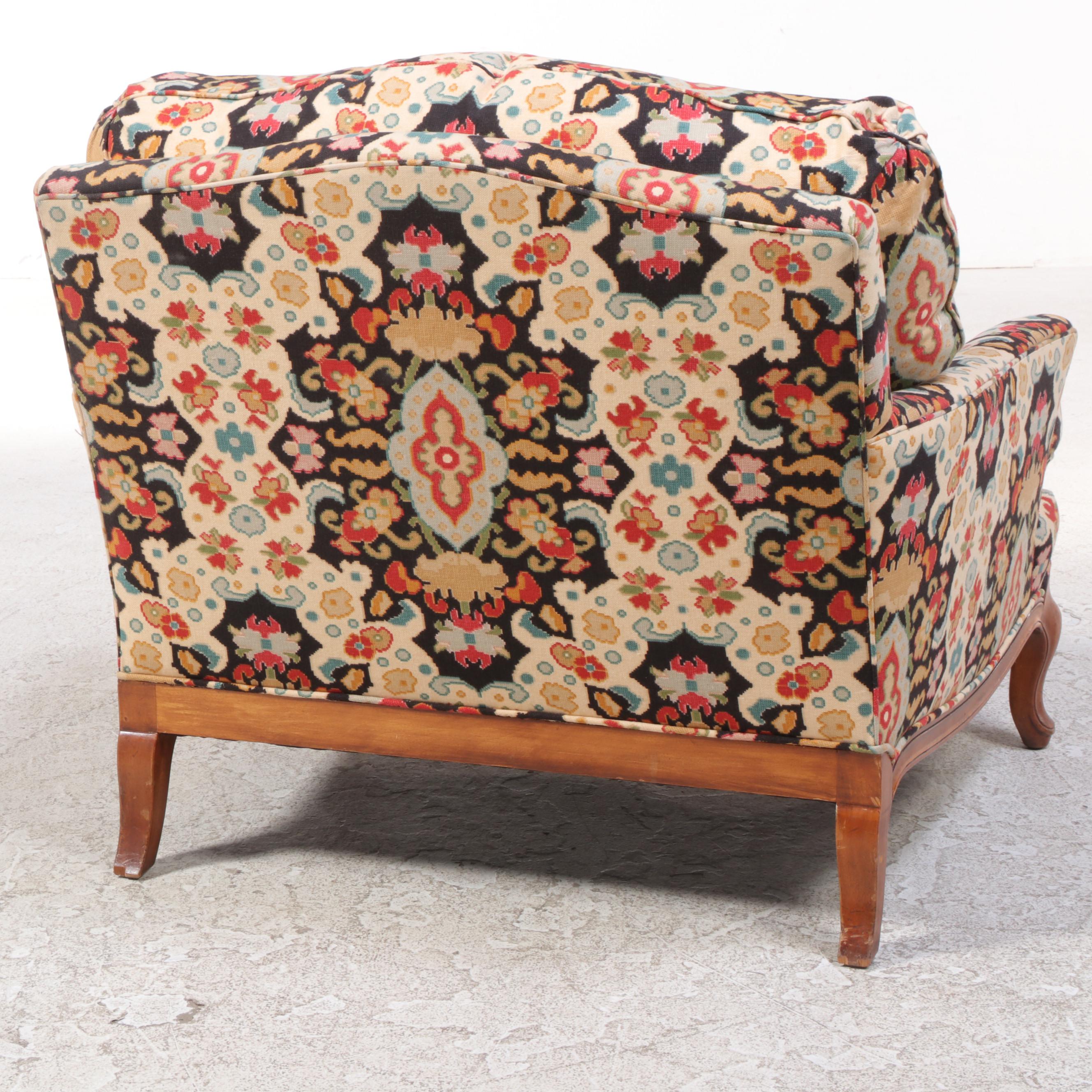 French Provincial Style Walnut and Custom-Upholstered Bergère, 20th Century