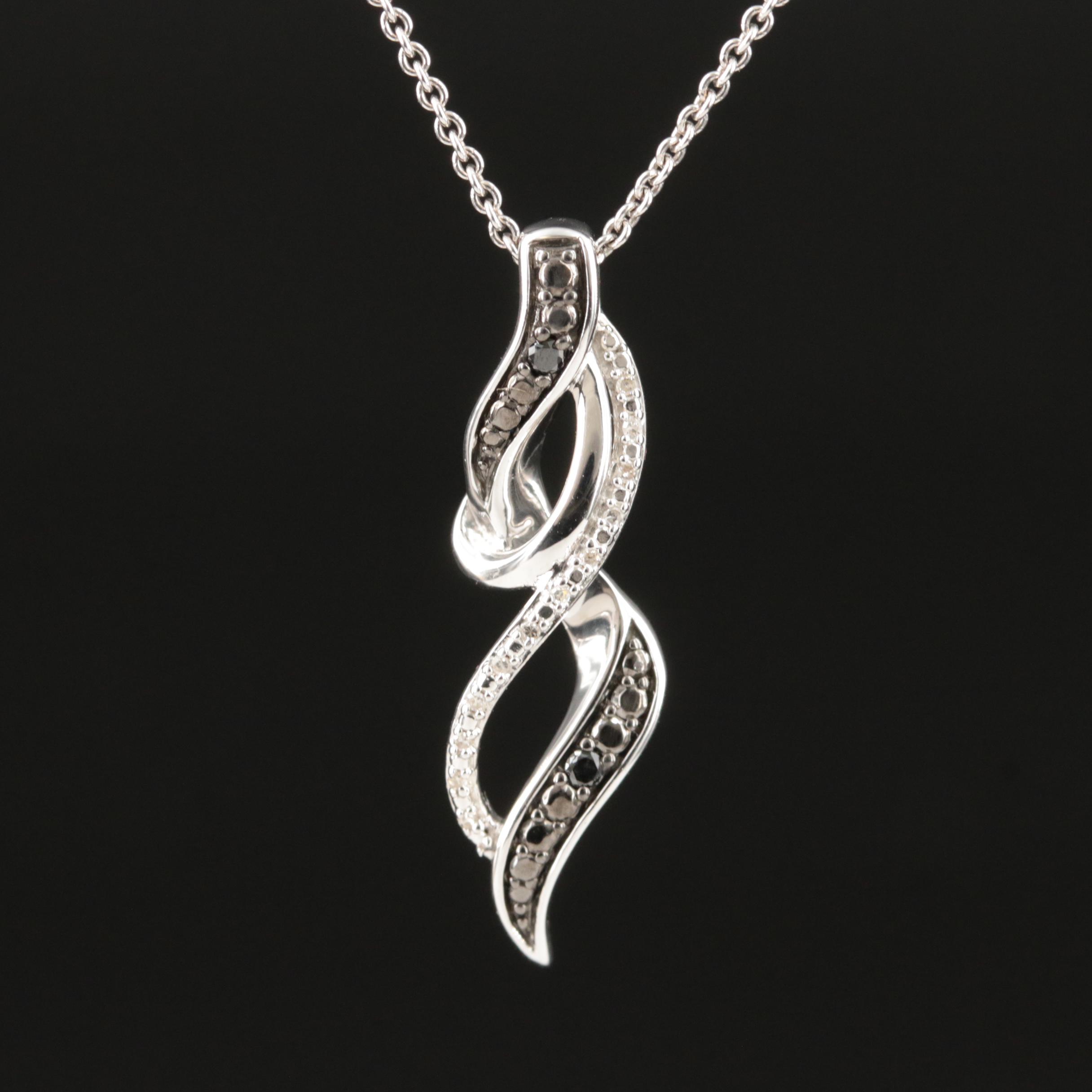 Sterling Diamond Twist Pendant Necklace