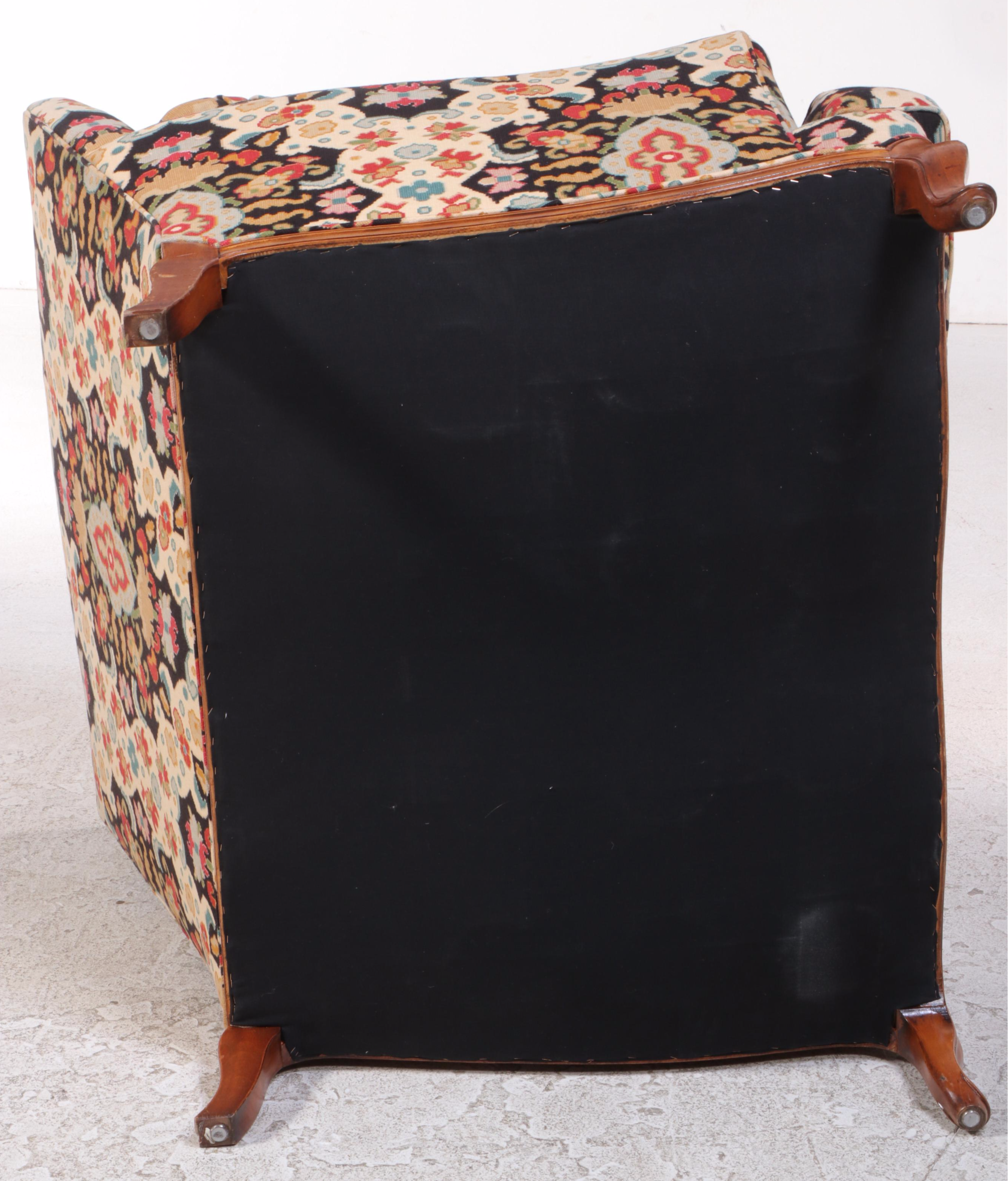 French Provincial Style Walnut and Custom-Upholstered Bergère, 20th Century