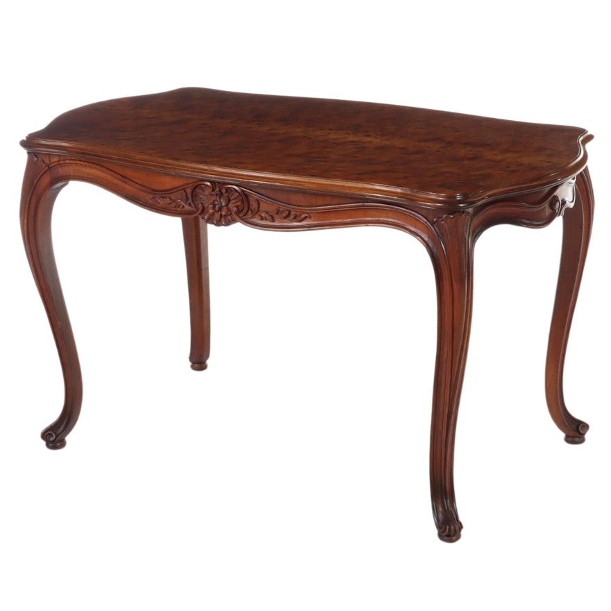 Louis XV Style Carved Walnut and Burl Walnut Top Coffee Table