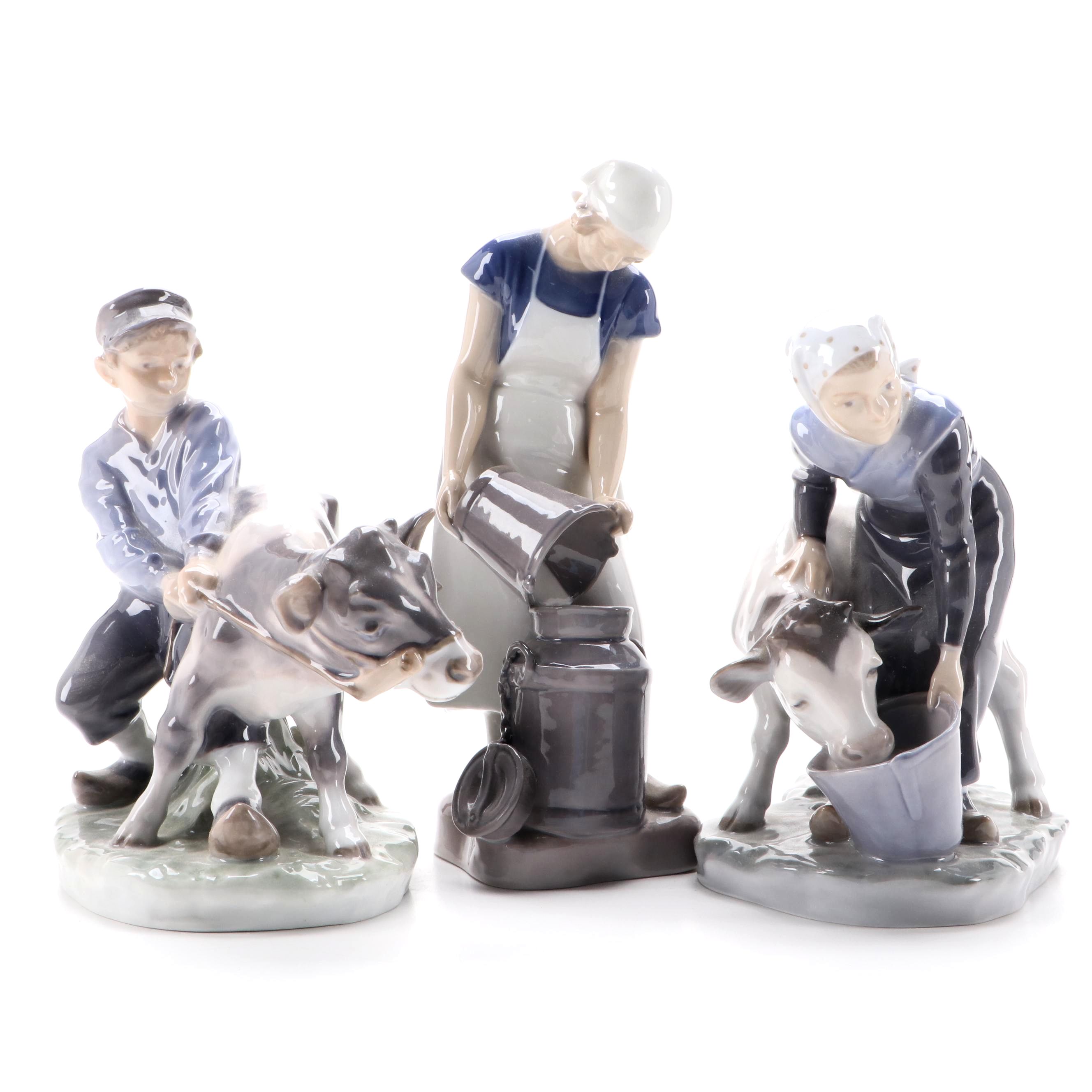Bing & Grøndahl "Girl with Milk Can" and Royal Copenhagen Porcelain Figurines