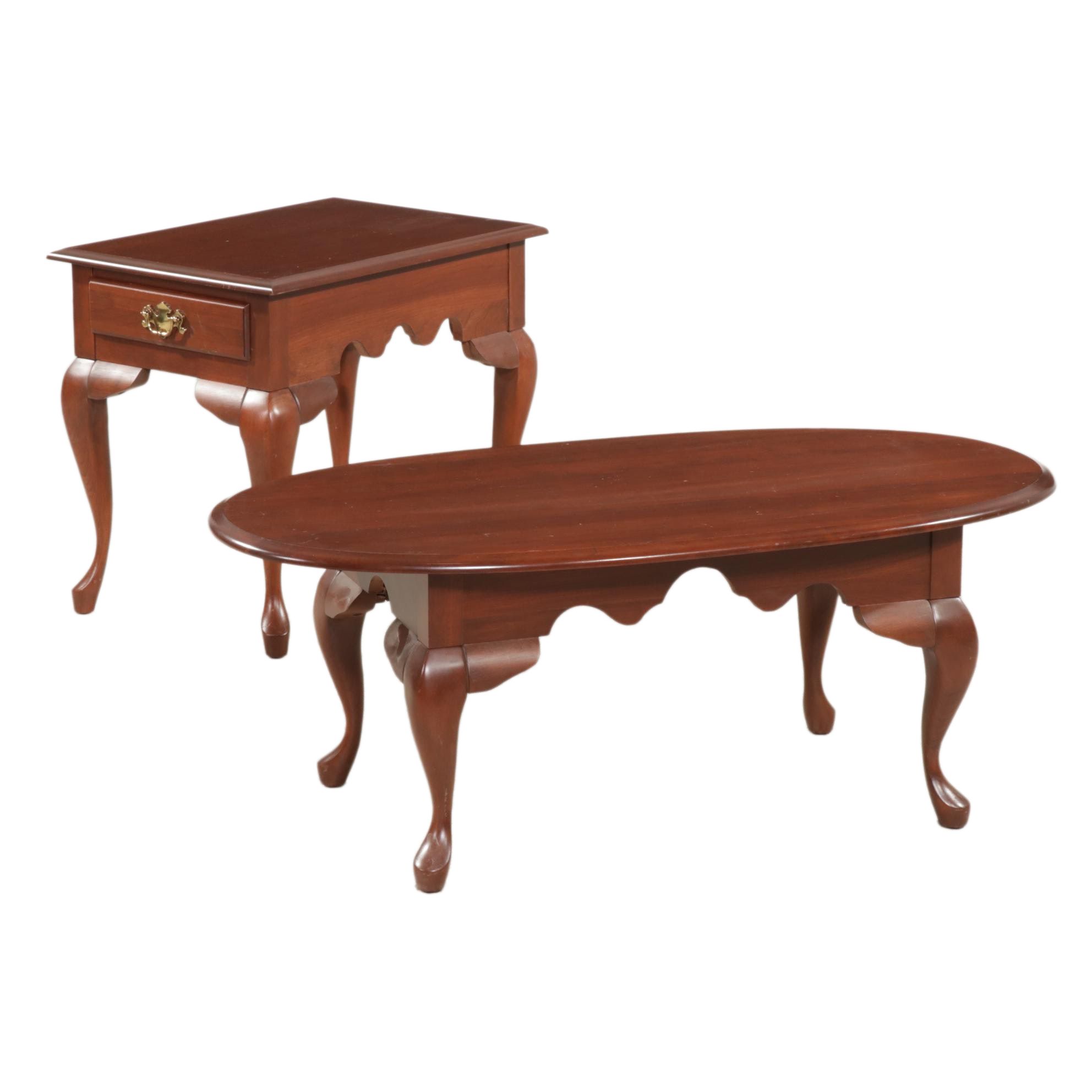 Queen Anne Style Cherry Coffee Table and End Table