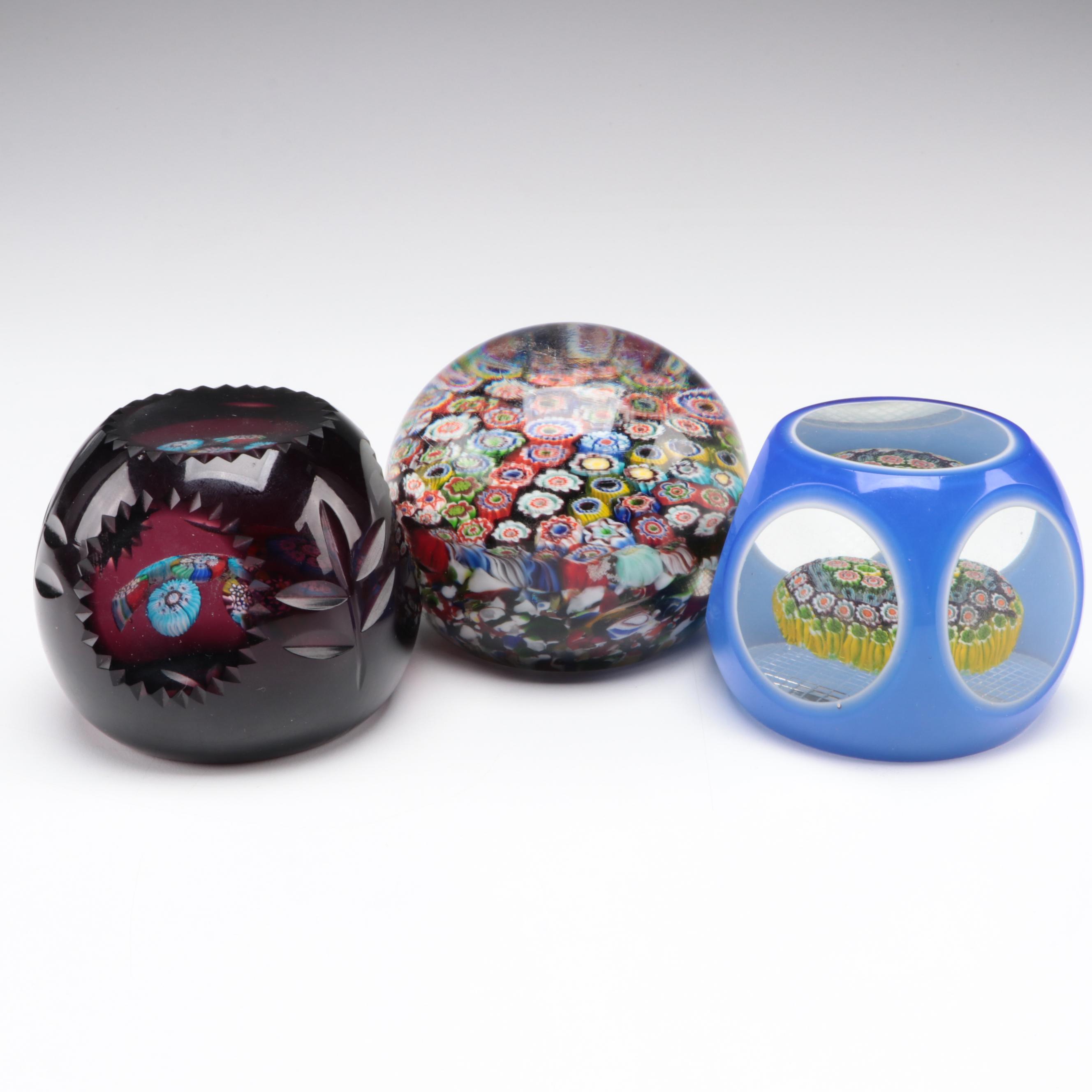 Murano Style Millefiori Glass Paperweights