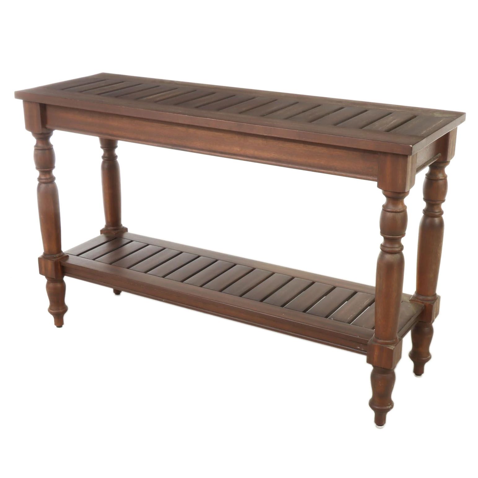 Pottery Barn Slatted Hardwood Two-Tier Console Table