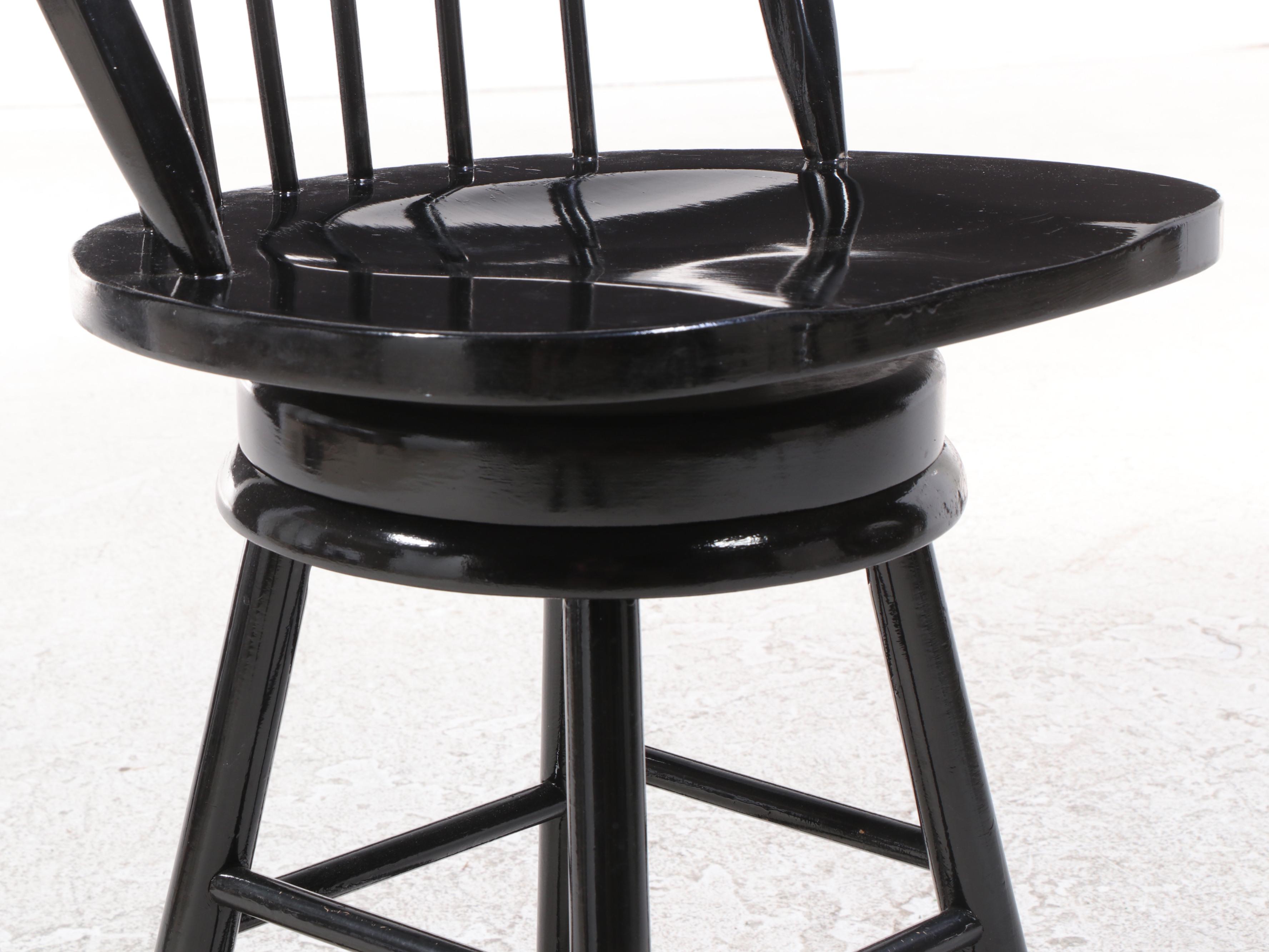 Three Windsor Style Ebonized Wood Swivel Barstools