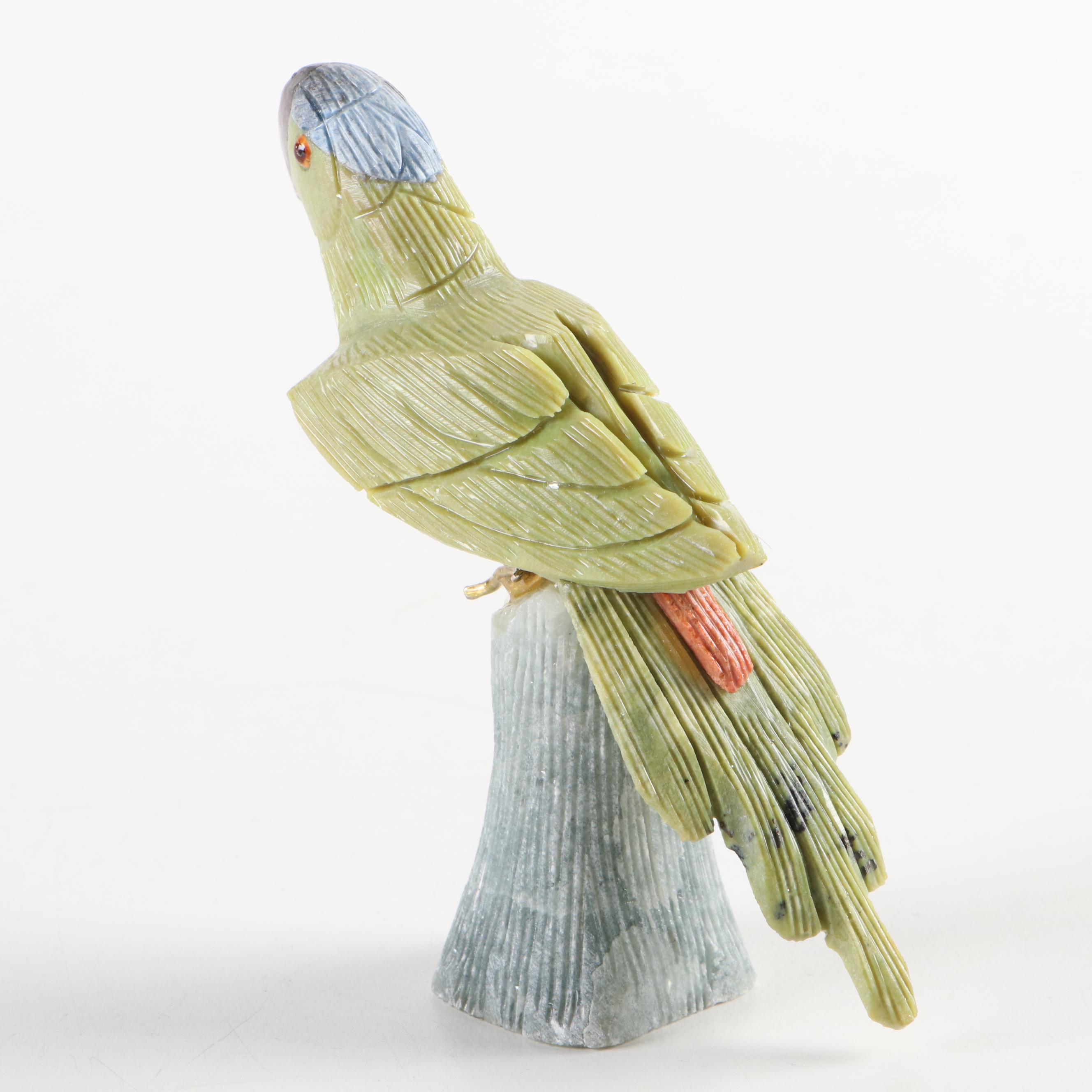 Peruvian Hand-Carved Stone Toucan, Parrots, and Cockatoo Figurines