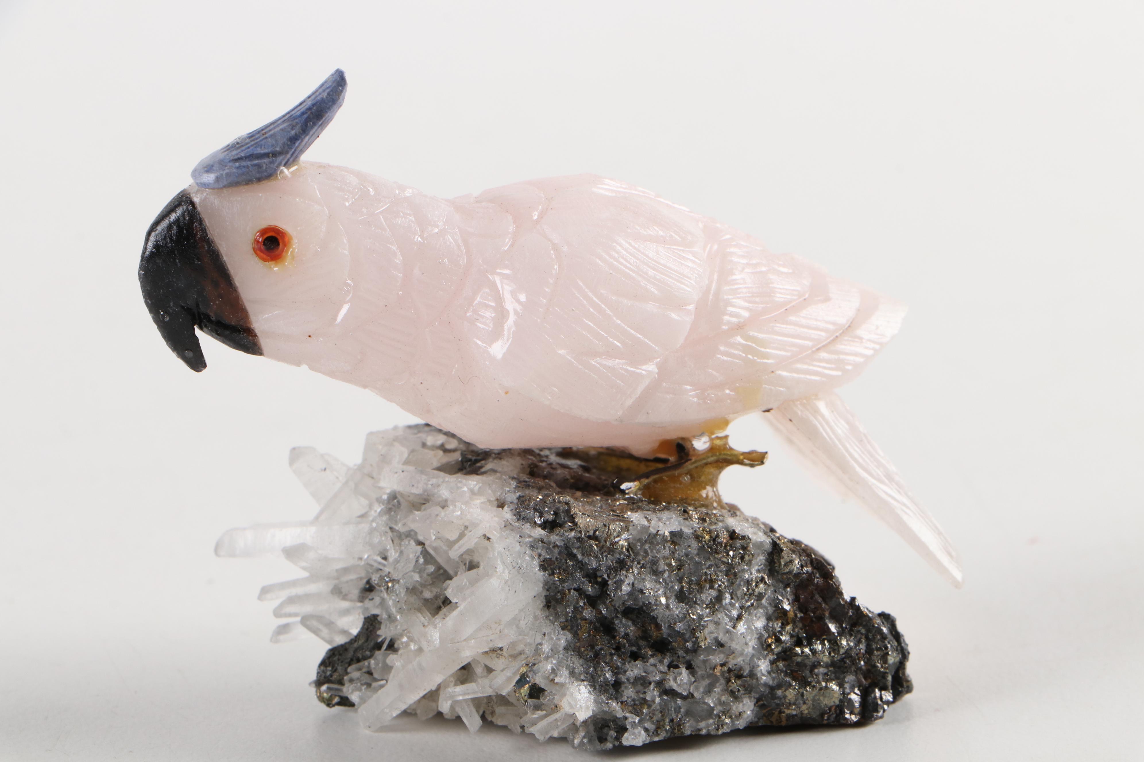 Peruvian Hand-Carved Stone Toucan, Parrots, and Cockatoo Figurines