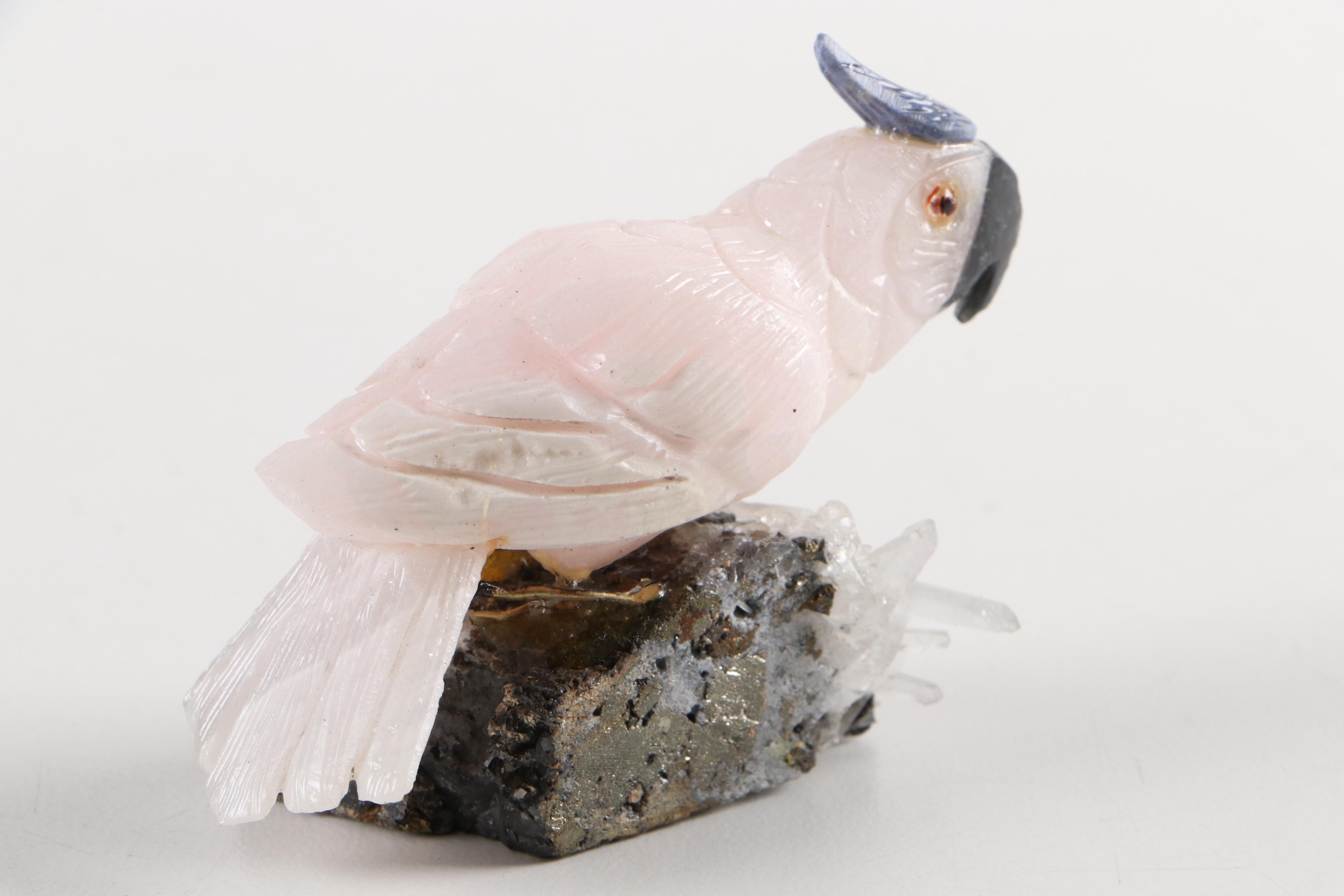 Peruvian Hand-Carved Stone Toucan, Parrots, and Cockatoo Figurines