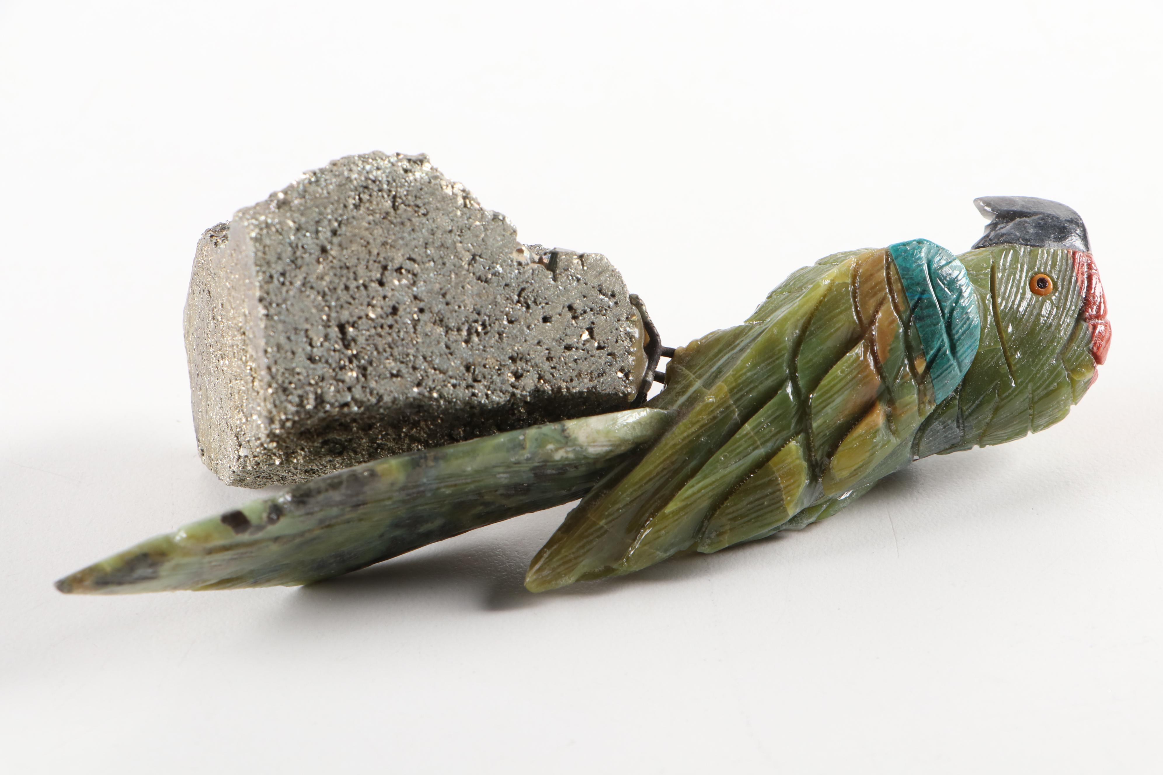 Peruvian Hand-Carved Stone Toucan, Parrots, and Cockatoo Figurines