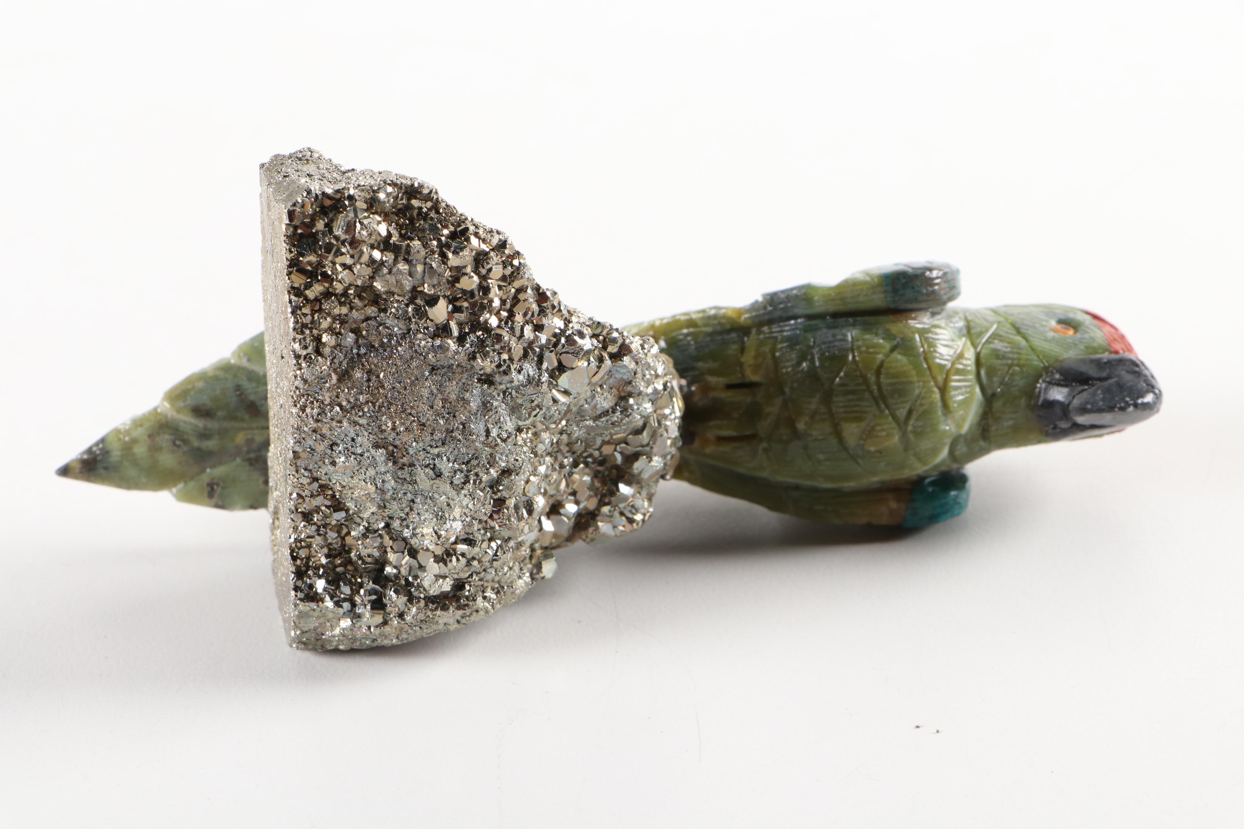 Peruvian Hand-Carved Stone Toucan, Parrots, and Cockatoo Figurines