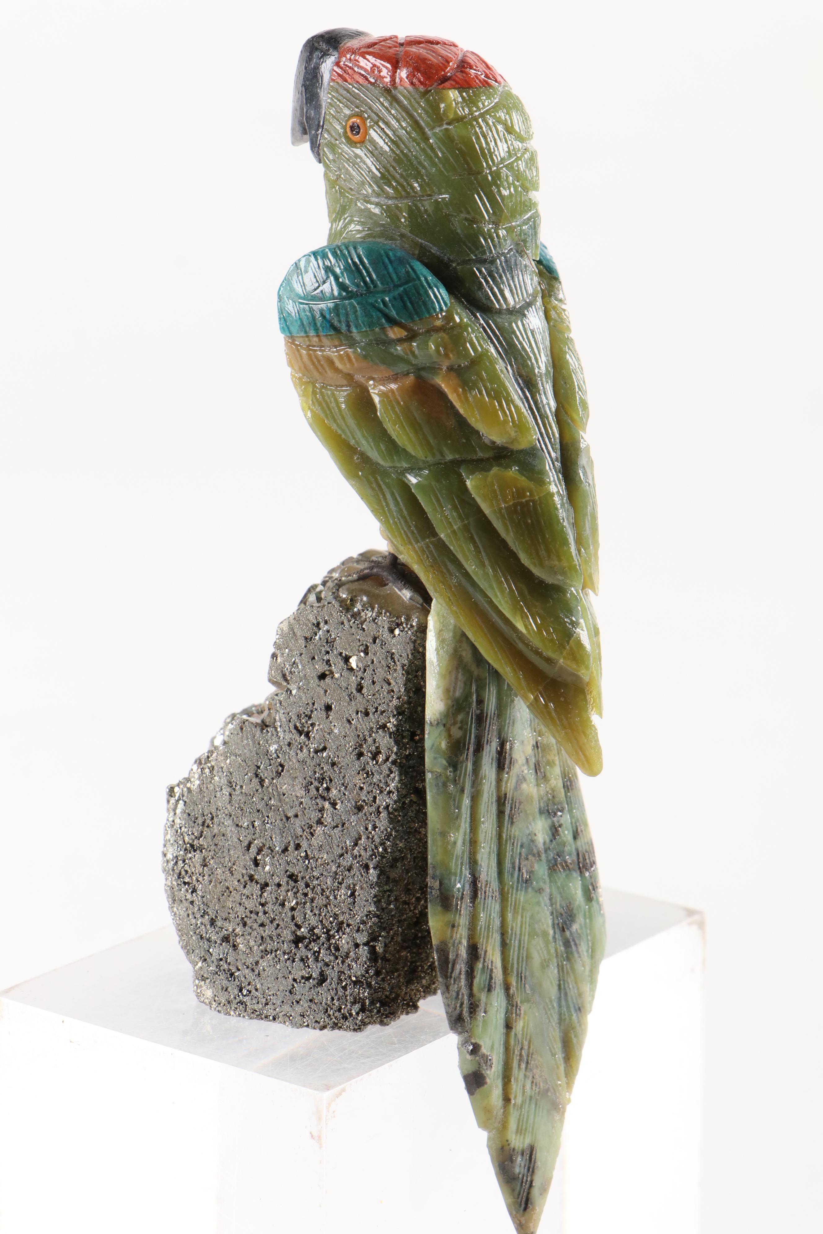 Peruvian Hand-Carved Stone Toucan, Parrots, and Cockatoo Figurines