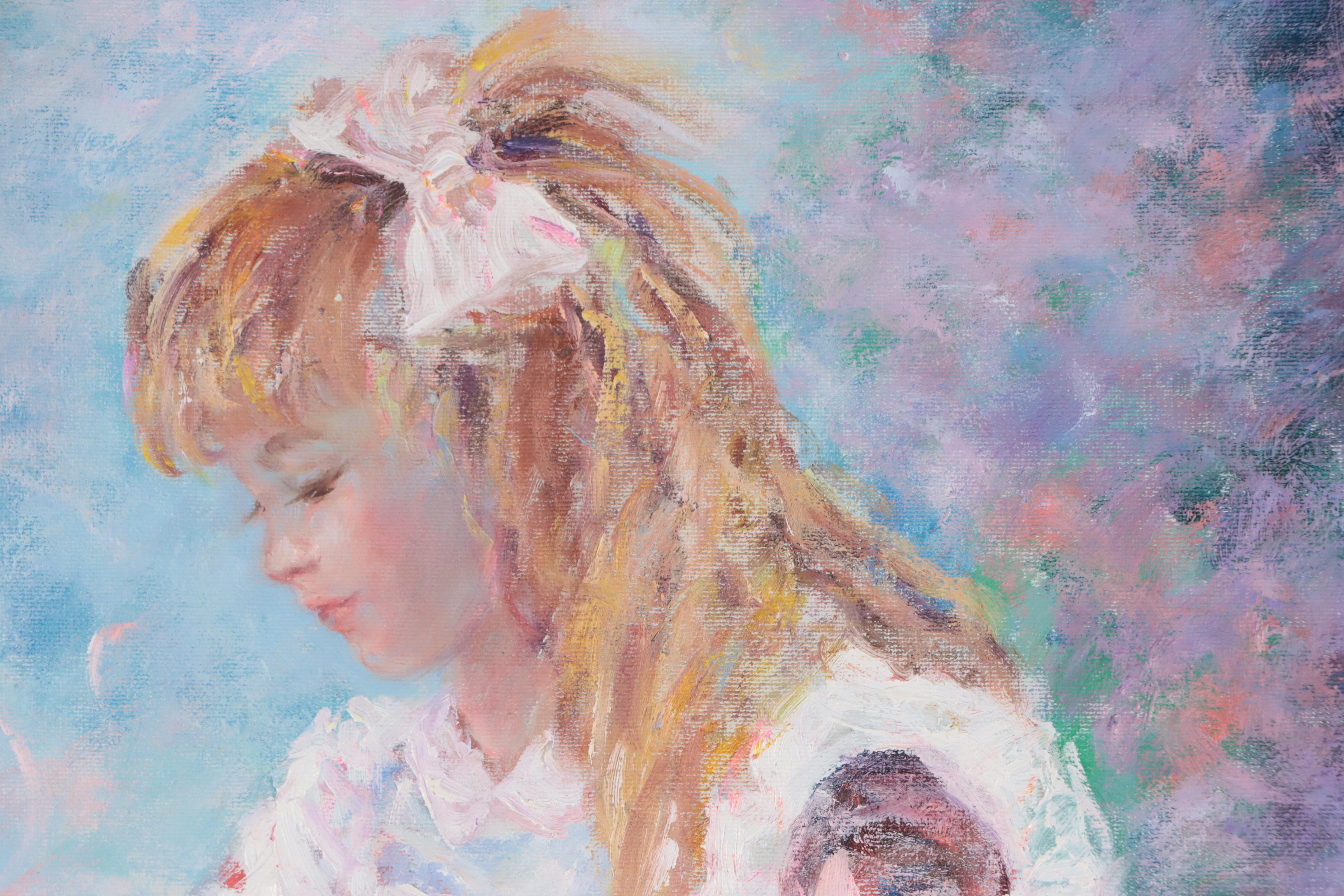 Oil Painting of Young Girl in Flower Patch