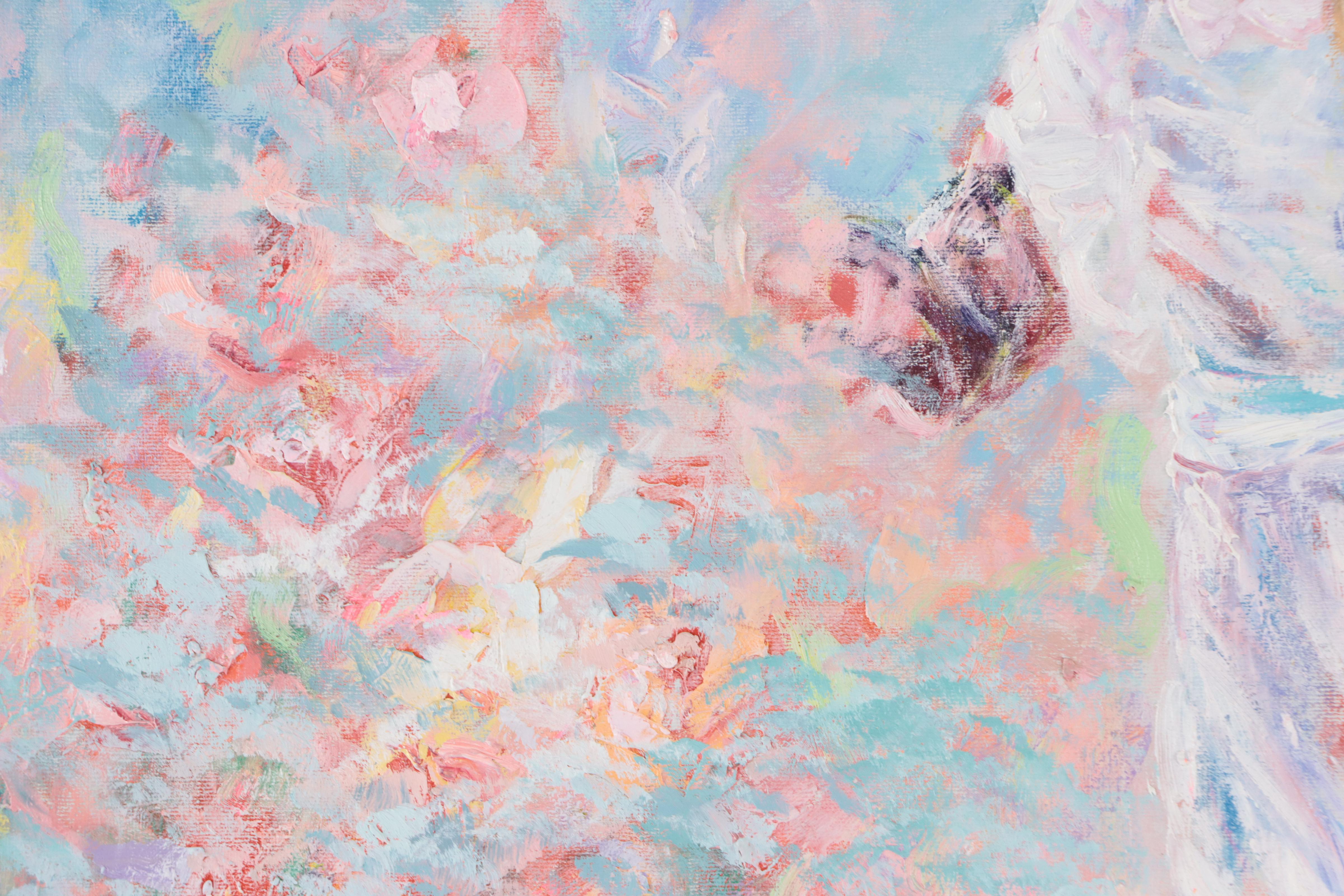 Oil Painting of Young Girl in Flower Patch