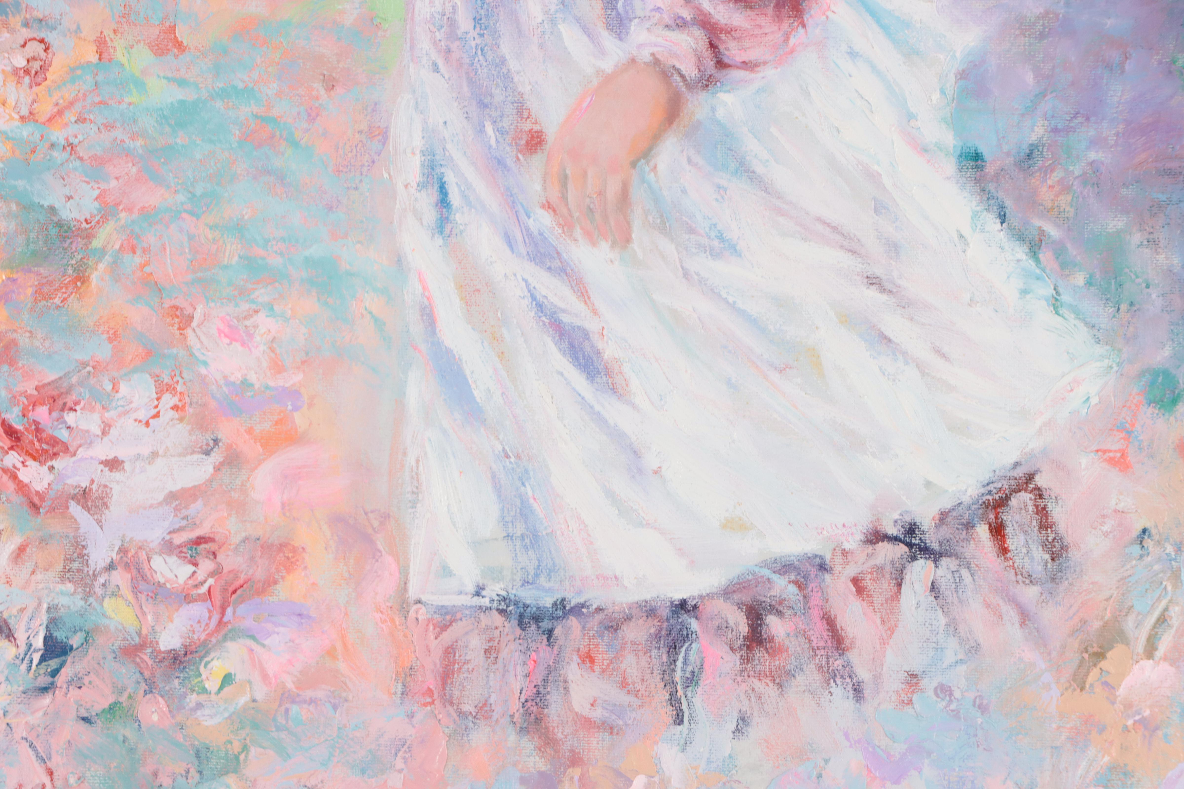 Oil Painting of Young Girl in Flower Patch