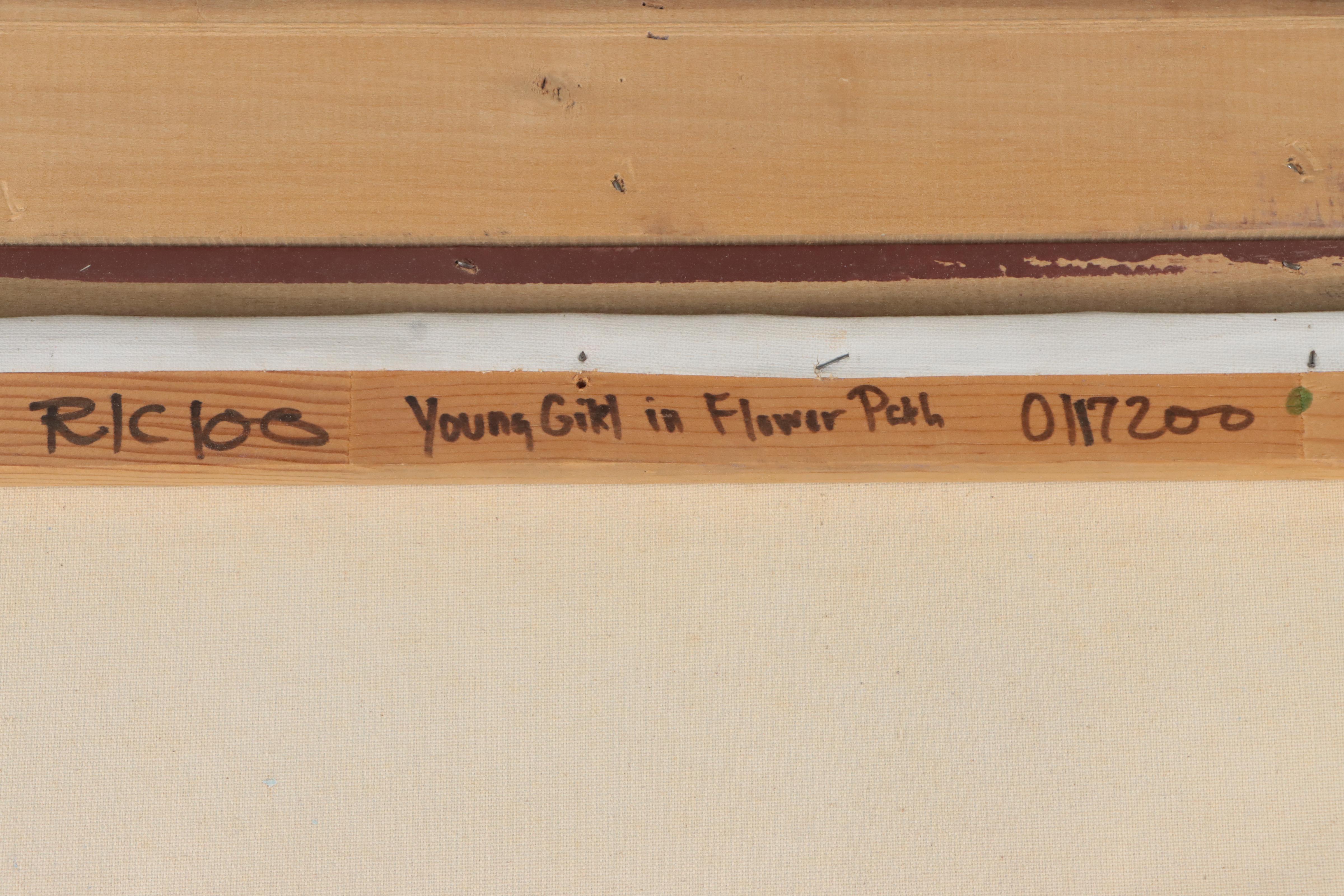 Oil Painting of Young Girl in Flower Patch