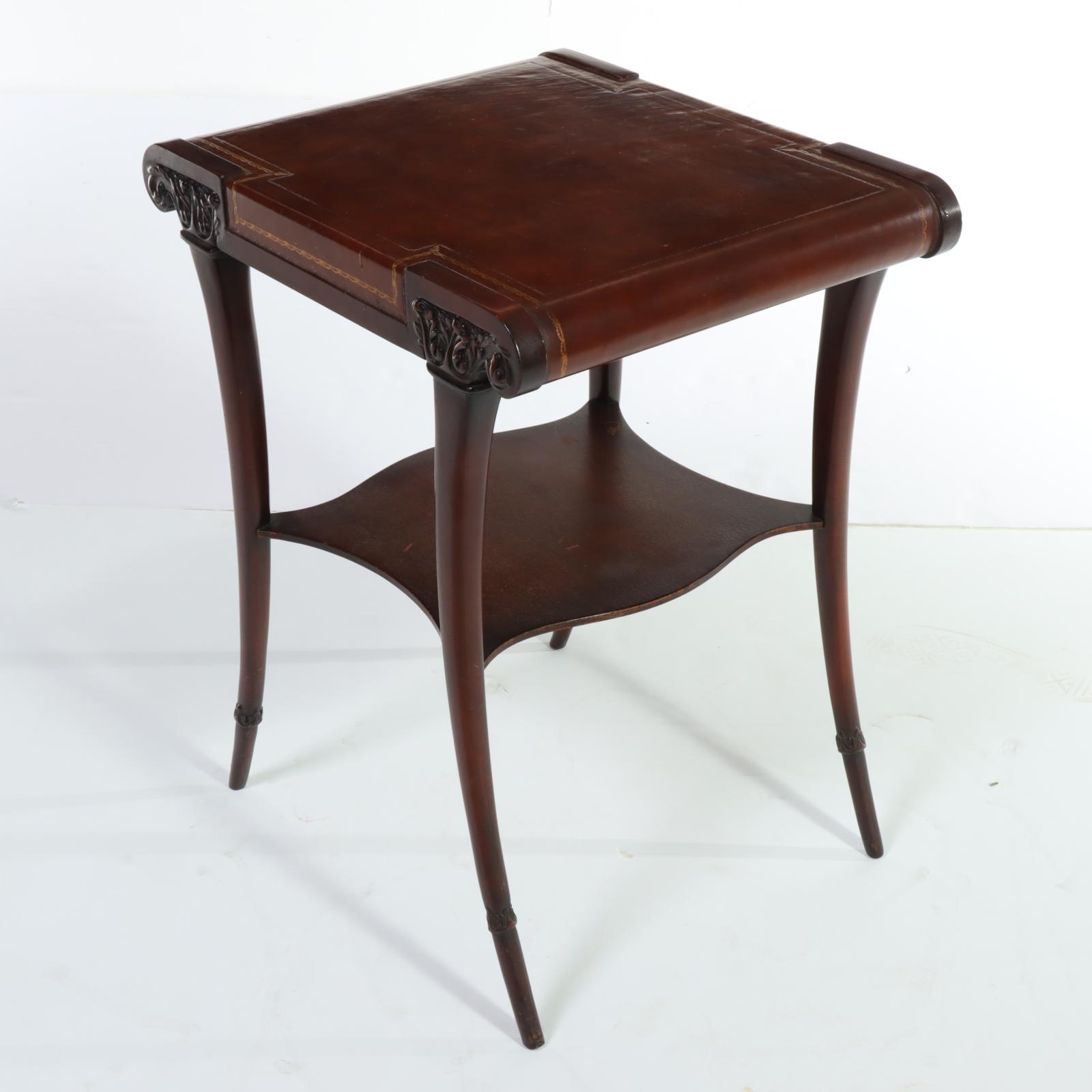 Zangerle Tables Regency Style Mahogany and Leather-Top Side Table, Mid-20th C