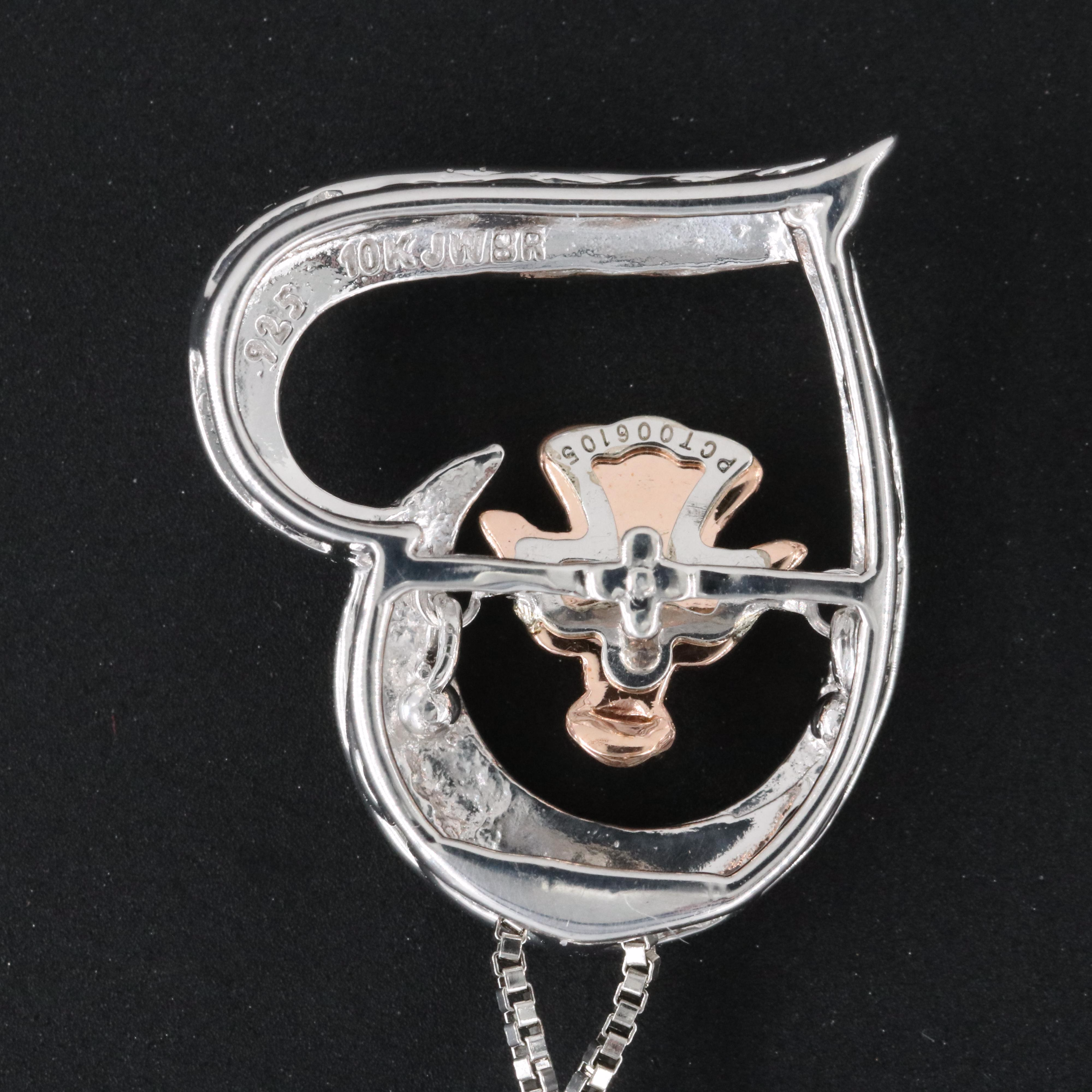 Sterling Diamond Heart with Angel Tremble Pendant Necklace and 10K Accents