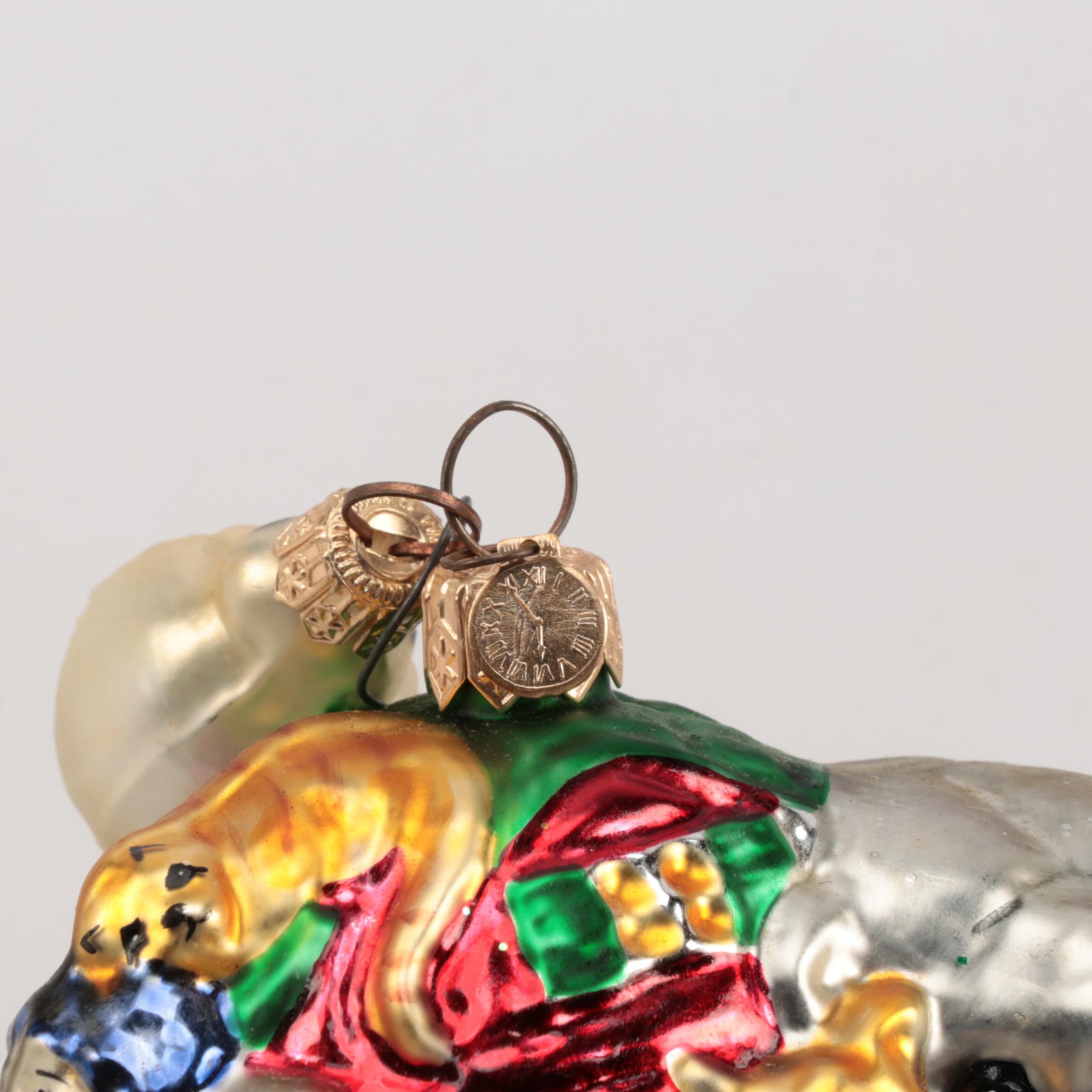 Christopher Radko Blown Glass Santa and Wreath Ornaments With Other Ornaments