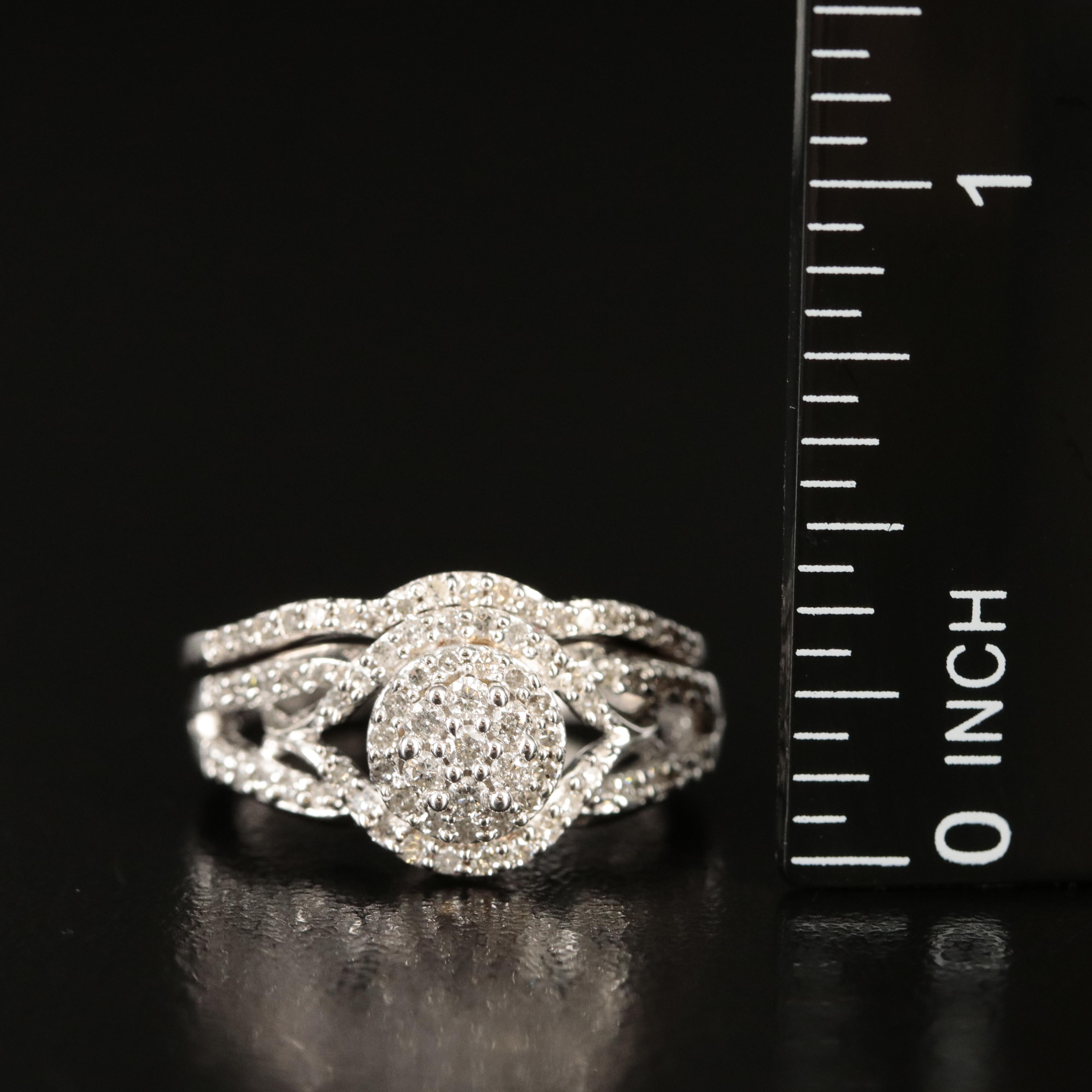 Sterling Diamond Ring and Contoured Band Set